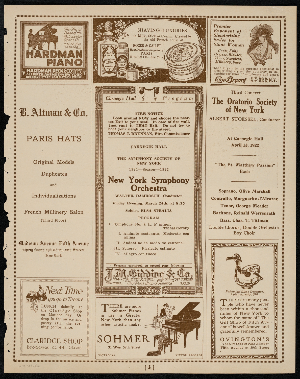 New York Symphony Orchestra, March 24, 1922, program page 5