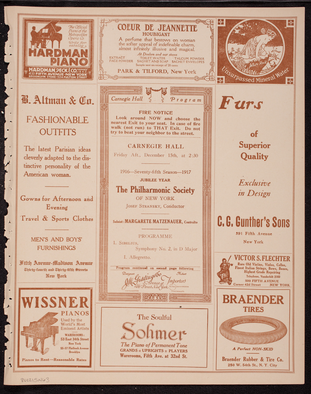 New York Philharmonic, December 15, 1916, program page 5