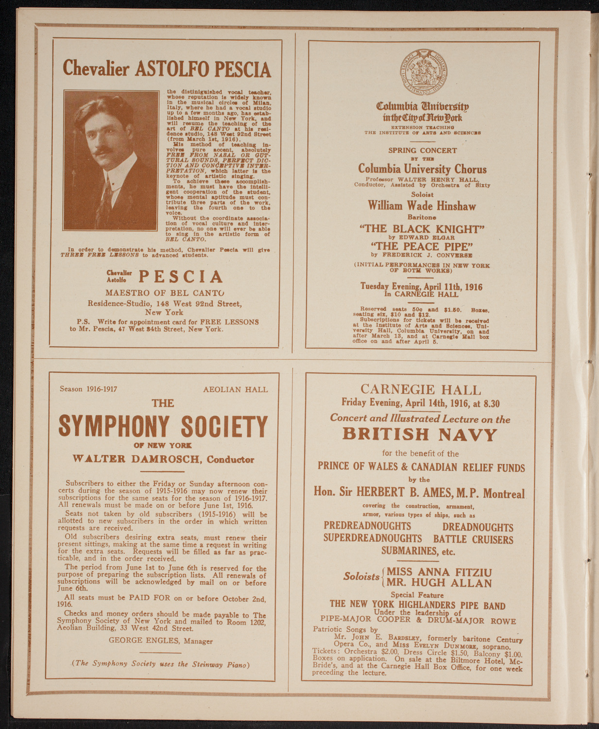 Fritz Kreisler, Violin, April 9, 1916, program page 8