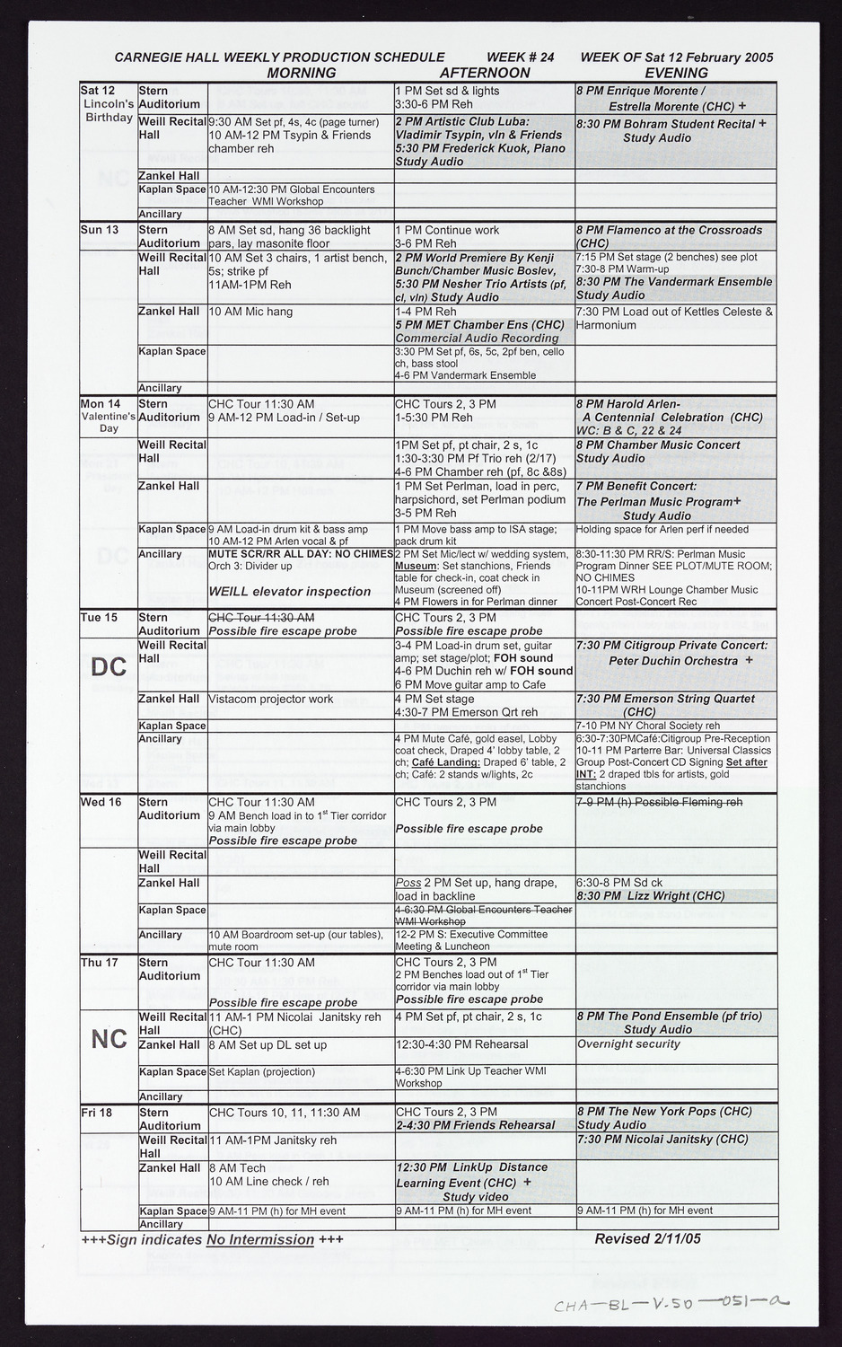 Carnegie Hall Booking Ledger, volume 50, page 51a