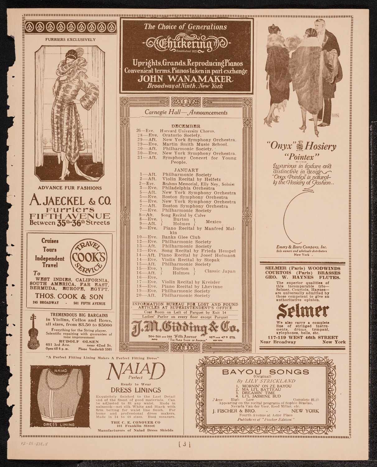 Chanuka Concert by Cantor Josef Rosenblatt, December 25, 1921, program page 3