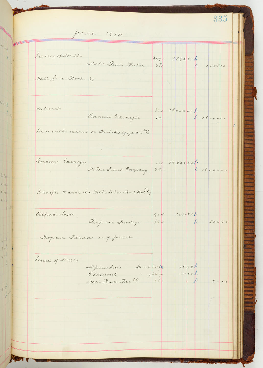 Music Hall Accounting Ledger Journal, volume 7, page 335