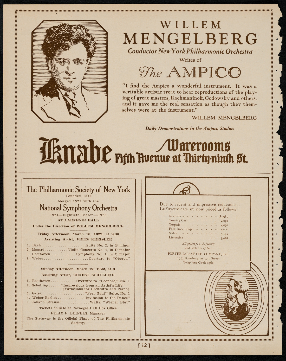 New York Philharmonic, March 9, 1922, program page 12