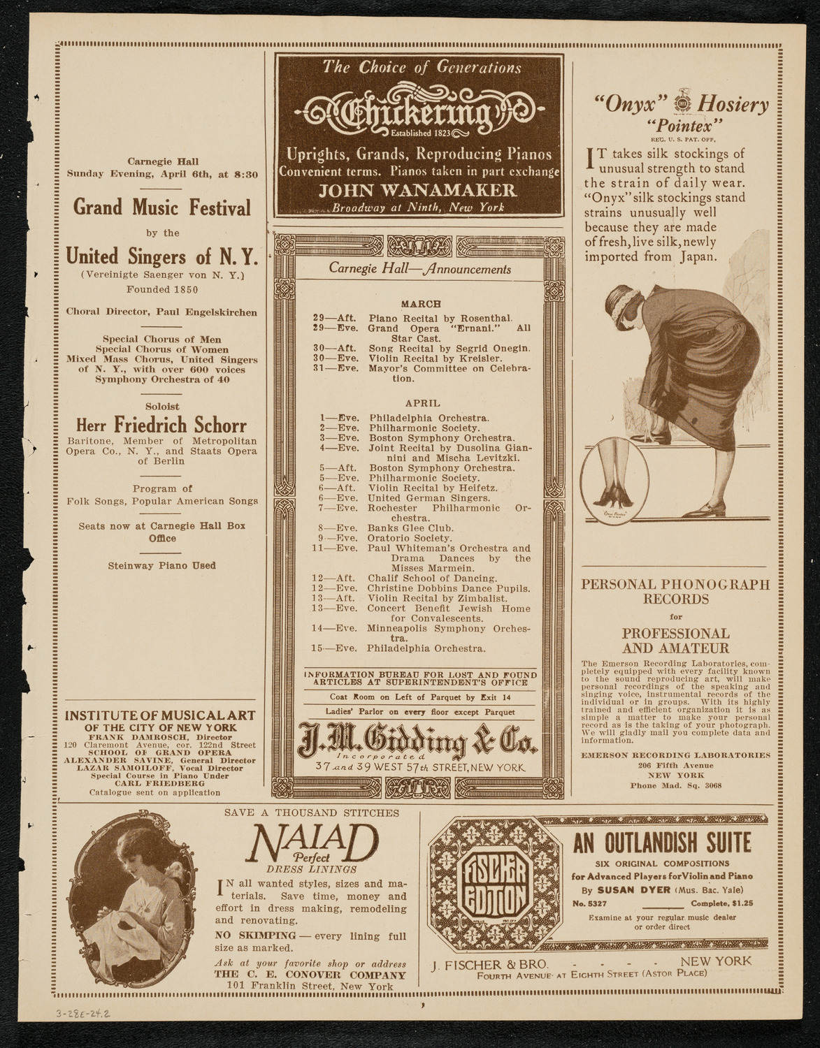 New York Symphony Orchestra, March 28, 1924, program page 3