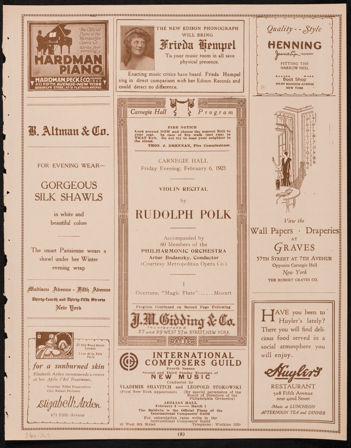 Rudolph Polk, Violin, with members of The New York Philharmonic, February 6, 1925, program page 5