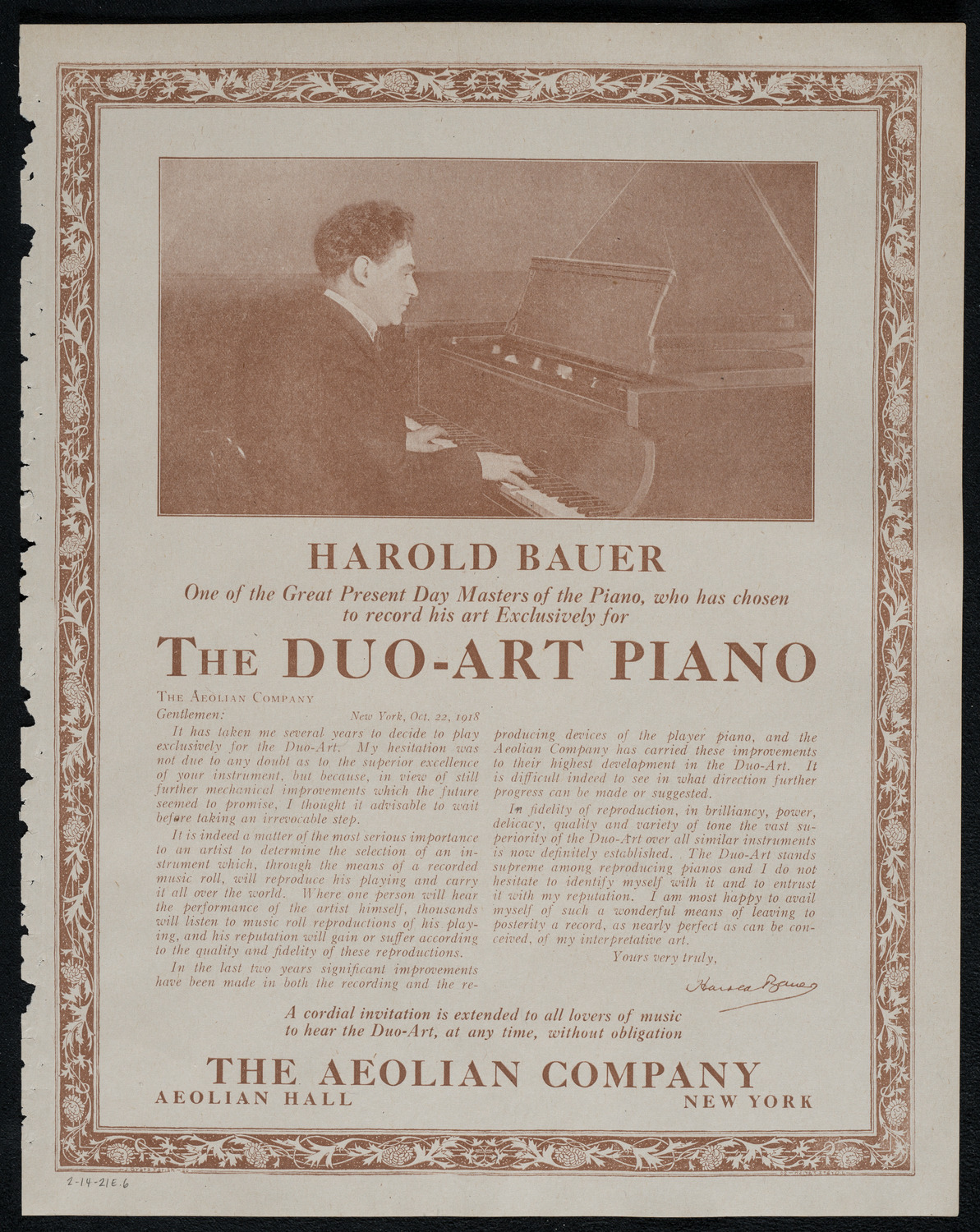 Harold Bauer, Piano, and Jacques Thibaud, Violin, assisted by Mischa Levitzki and Sascha Jacobsen, February 14, 1921, program page 11