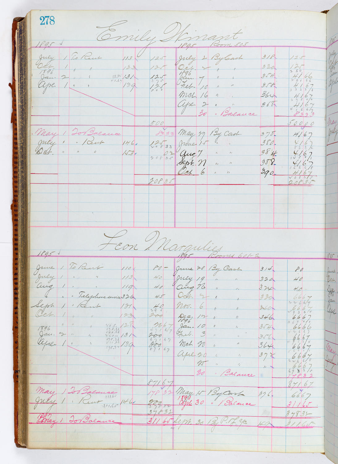 Music Hall Accounting Ledger, volume 1, page 278
