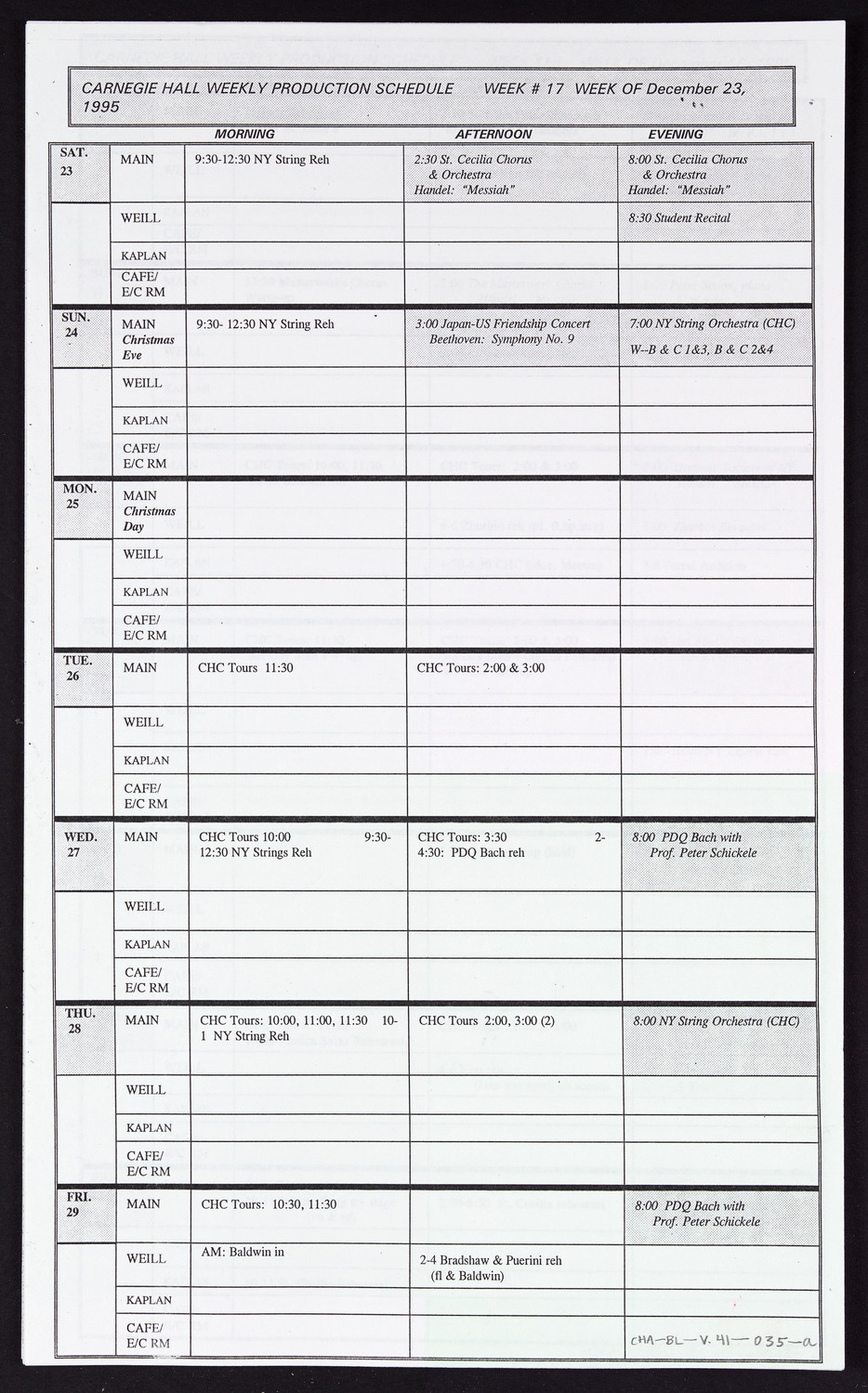 Carnegie Hall Booking Ledger, volume 41, page 35a