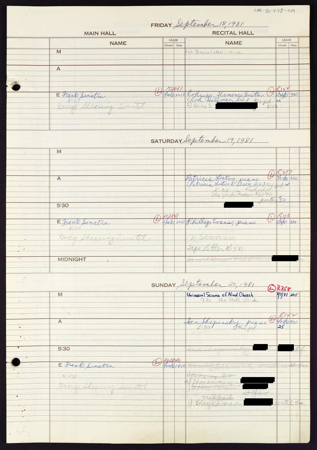 Carnegie Hall Booking Ledger, volume 27, page 9