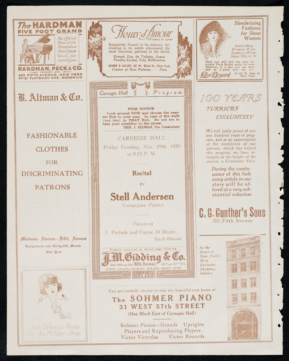 Stell Andersen, Piano, November 19, 1920, program page 6