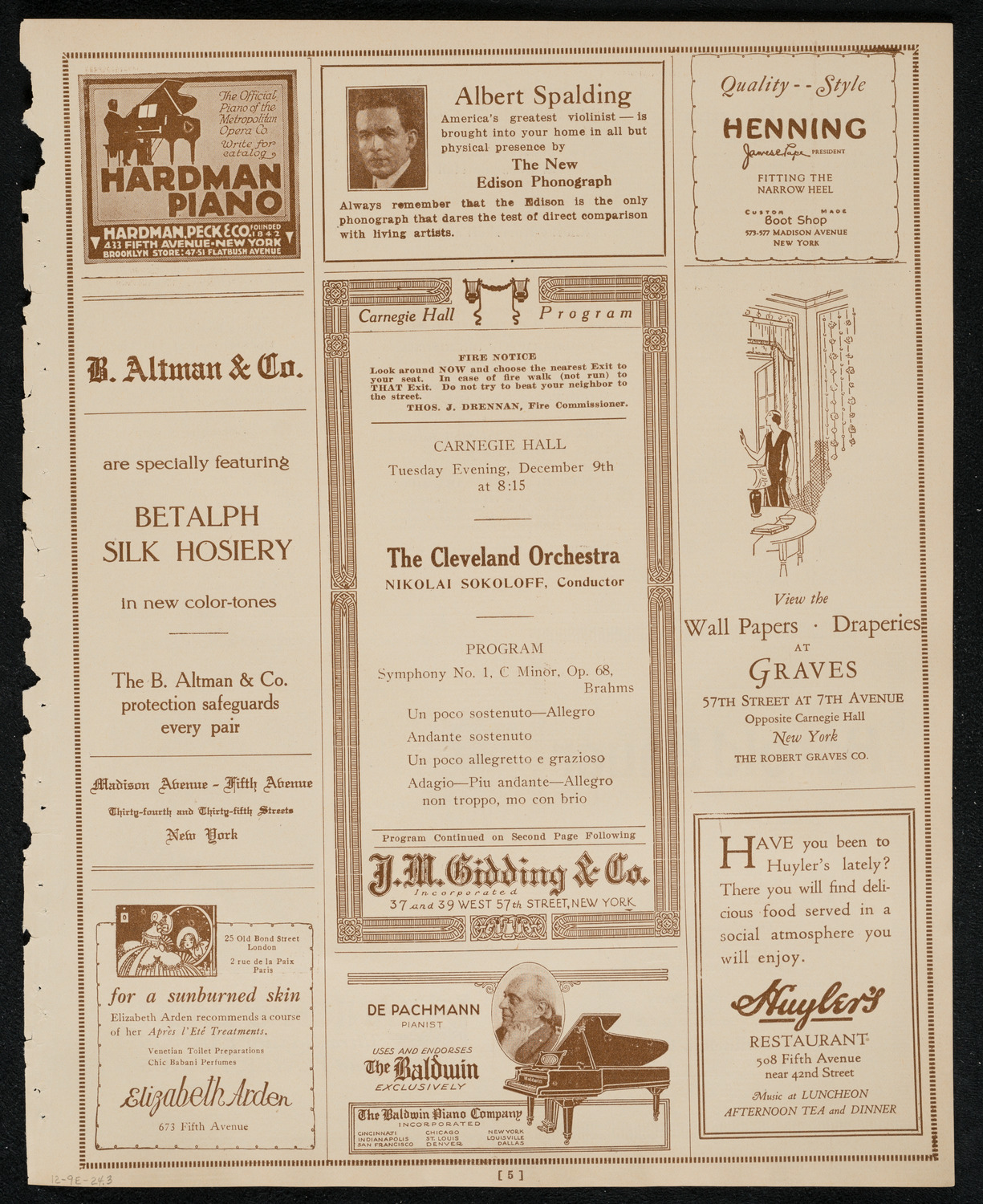 Cleveland Orchestra, December 9, 1924, program page 5