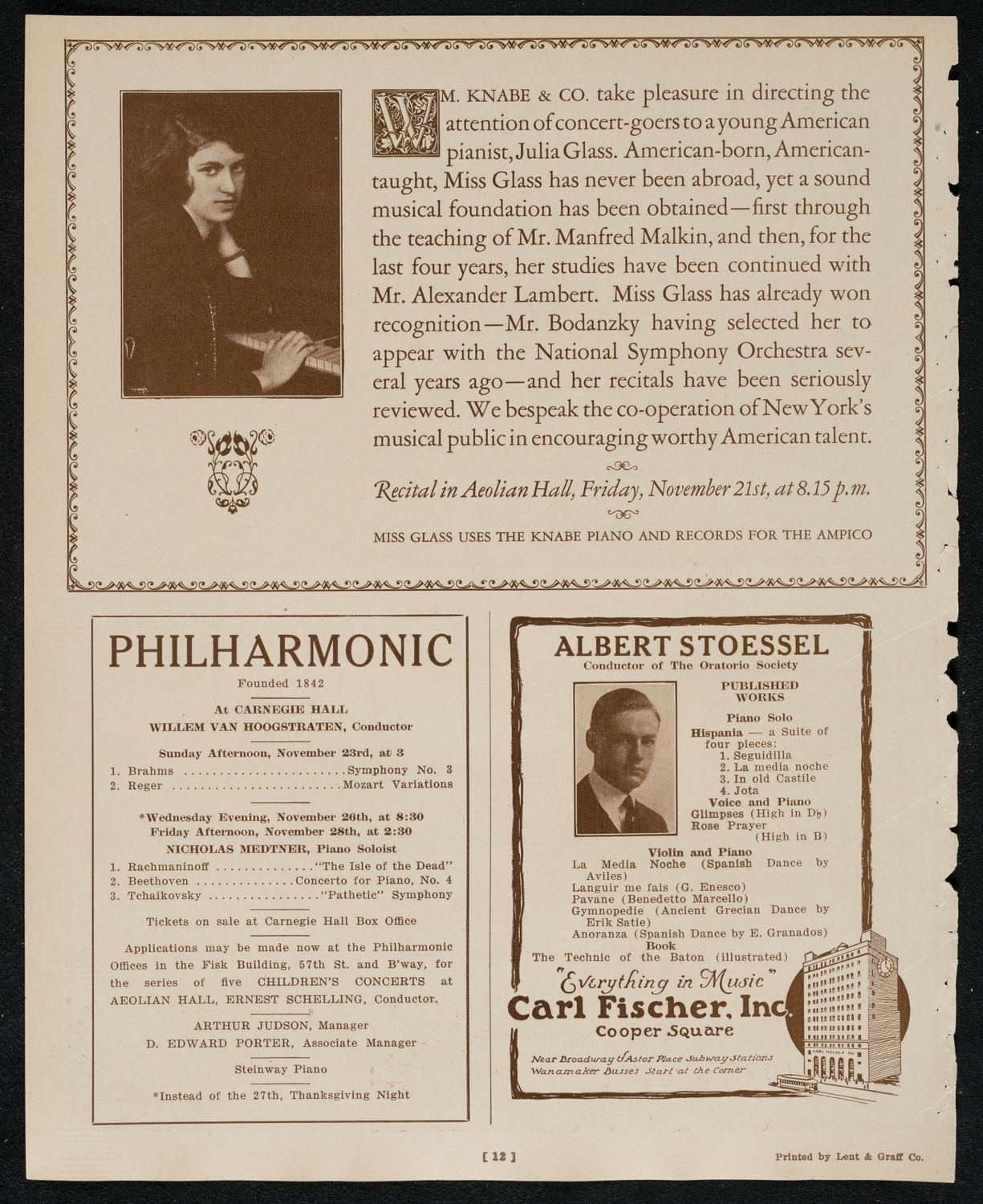 New York Philharmonic, November 21, 1924, program page 12