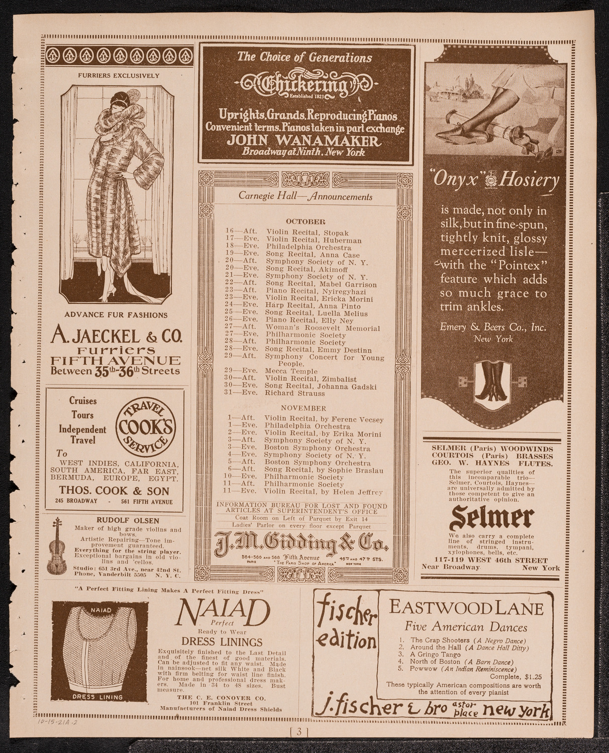 Elly Ney, Piano, October 15, 1921, program page 3