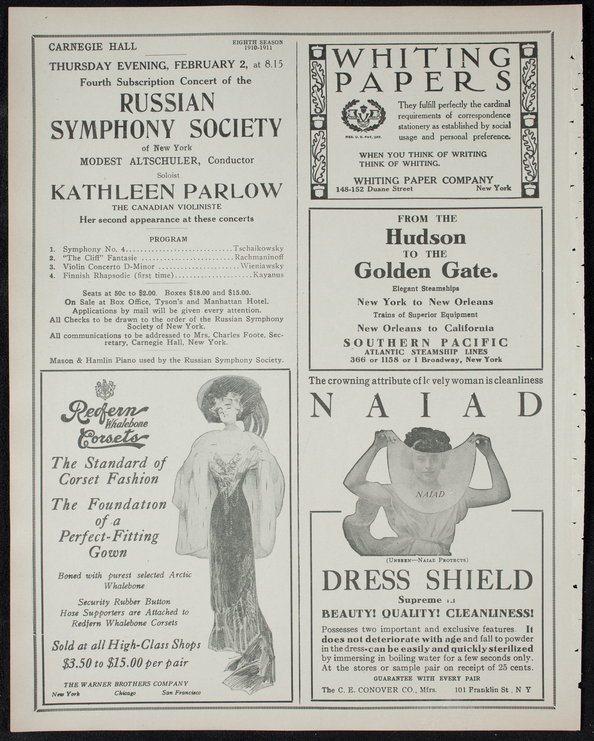 People's Symphony Concert, January 29, 1911, program page 2