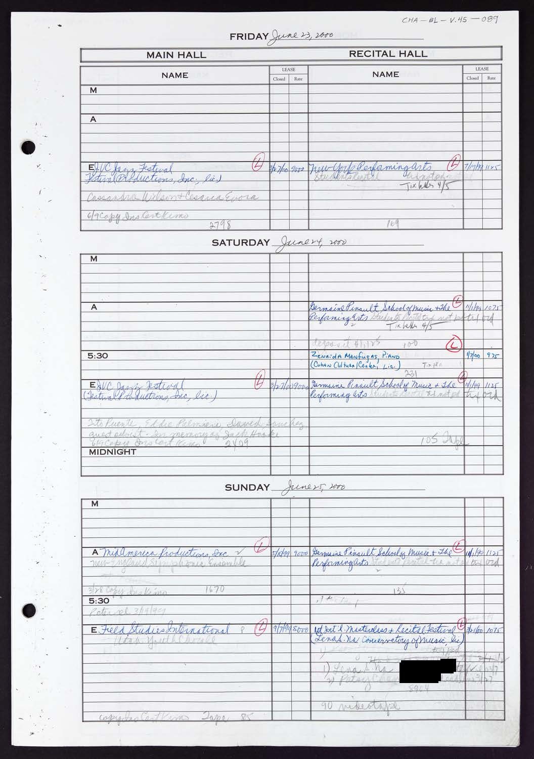 Carnegie Hall Booking Ledger, volume 45, page 89
