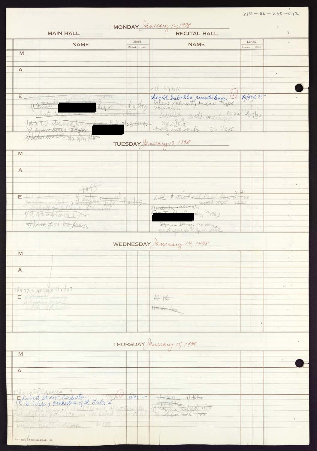 Carnegie Hall Booking Ledger, volume 43, page 42