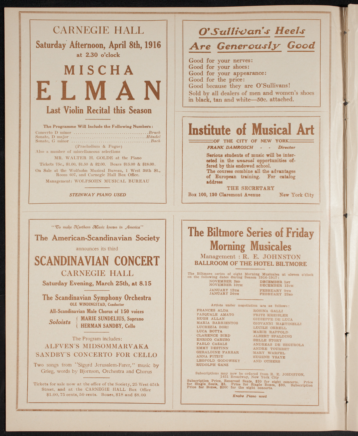 John McCormack, Tenor, March 19, 1916, program page 2