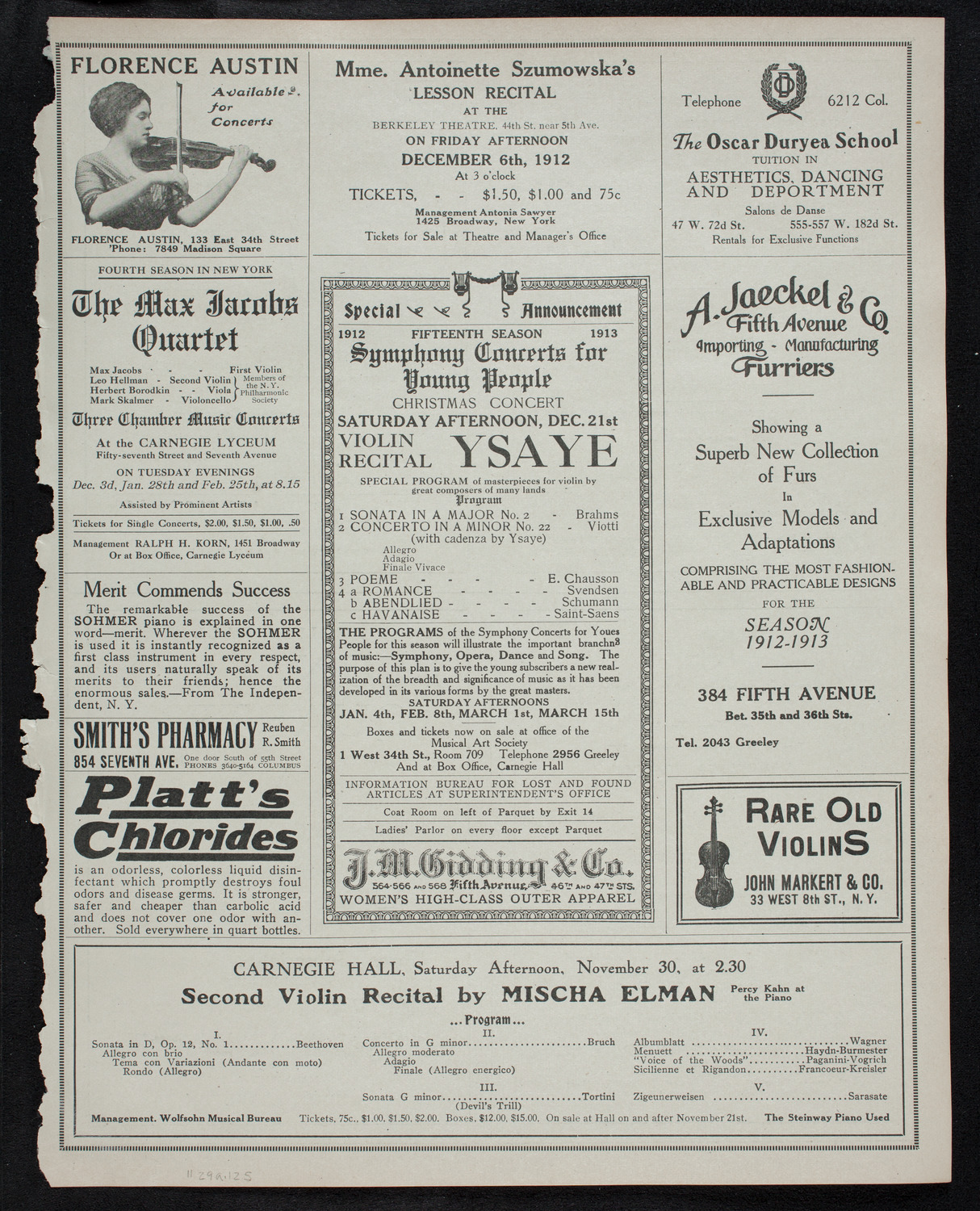 New York Philharmonic, November 29, 1912, program page 9
