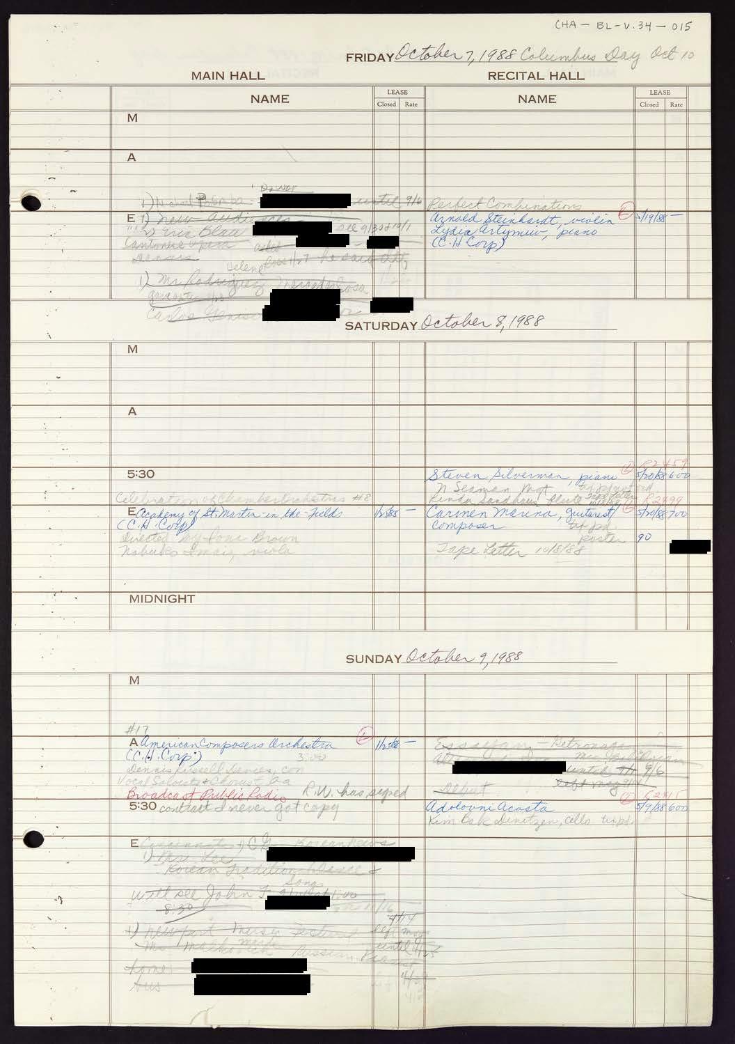 Carnegie Hall Booking Ledger, volume 34, page 15