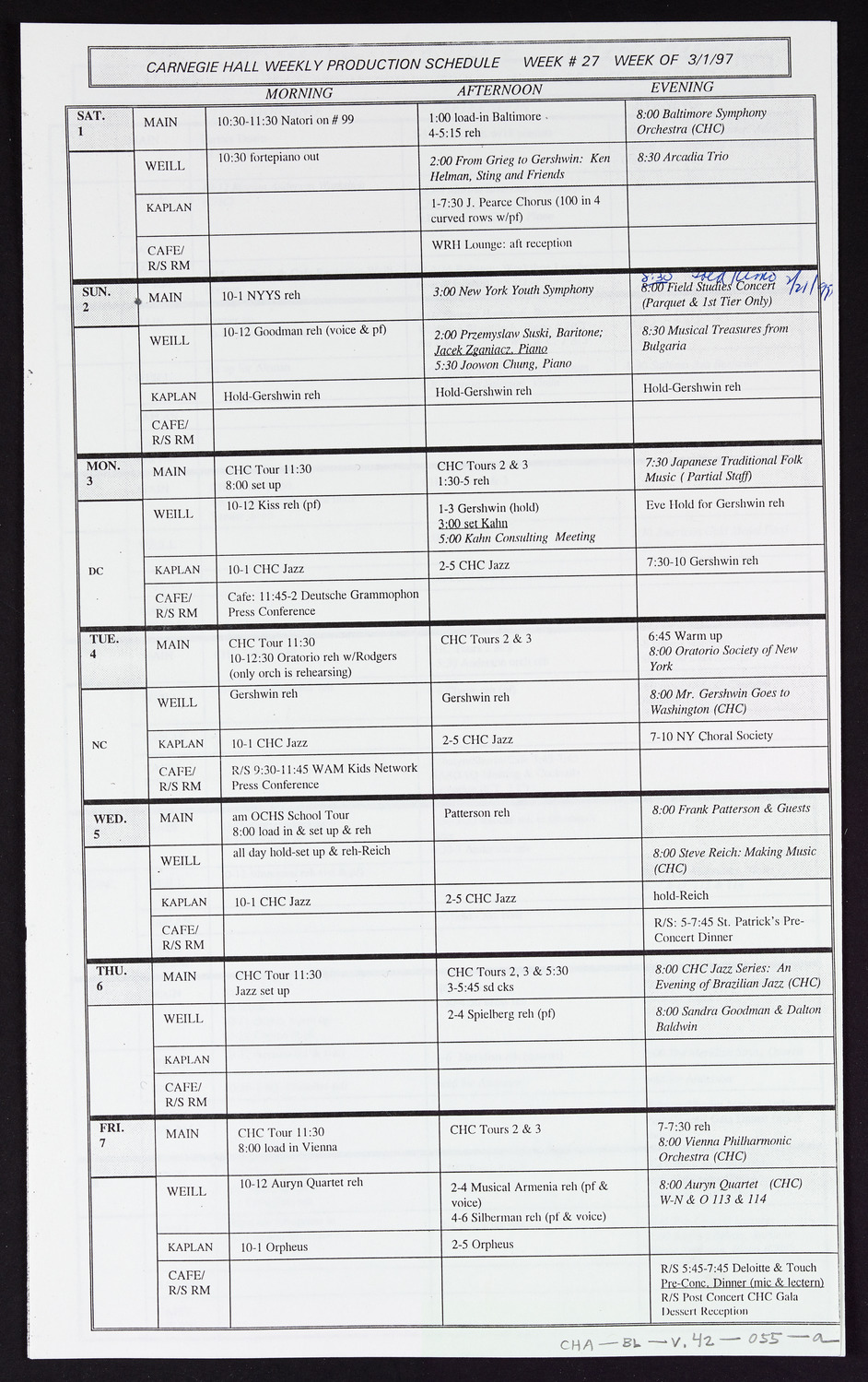 Carnegie Hall Booking Ledger, volume 42, page 55a