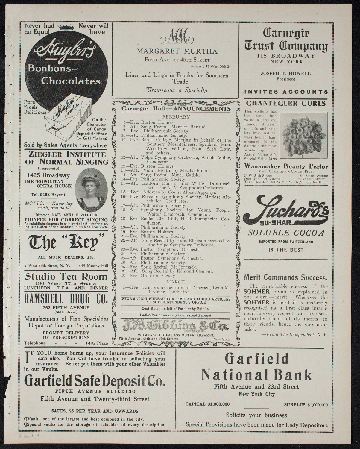 New York Philharmonic, February 5, 1911, program page 3