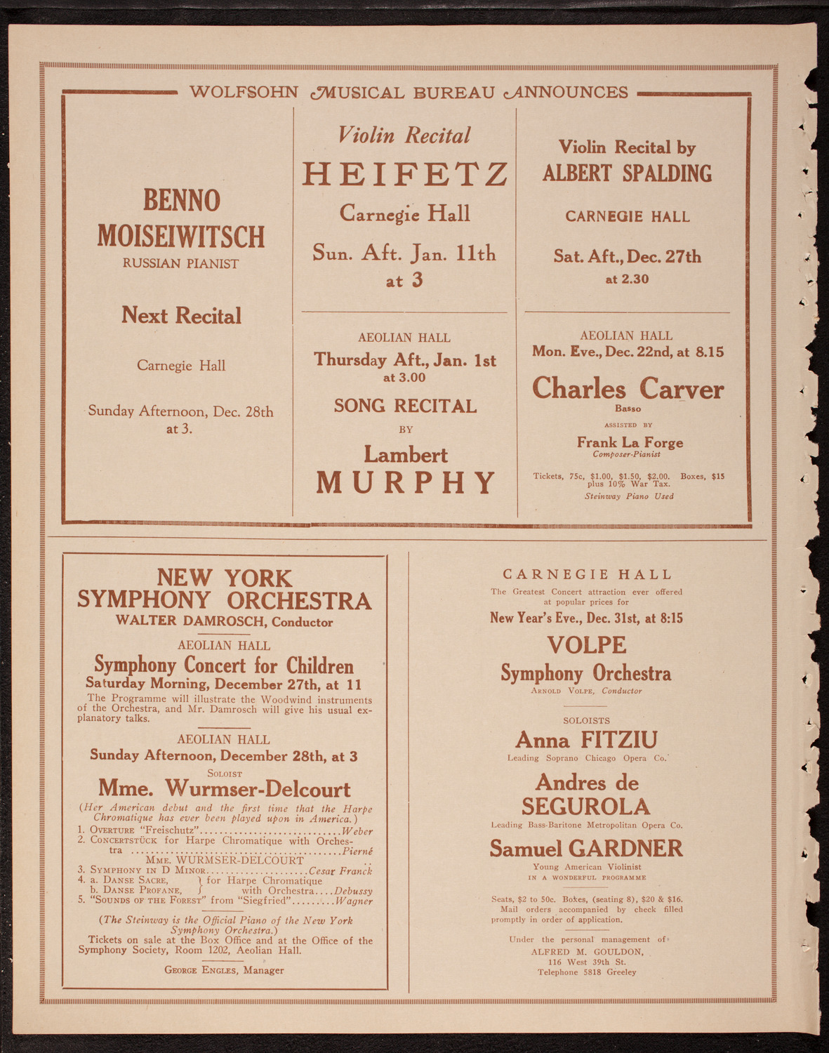 Josef Rosenblatt, Tenor, December 21, 1919, program page 8