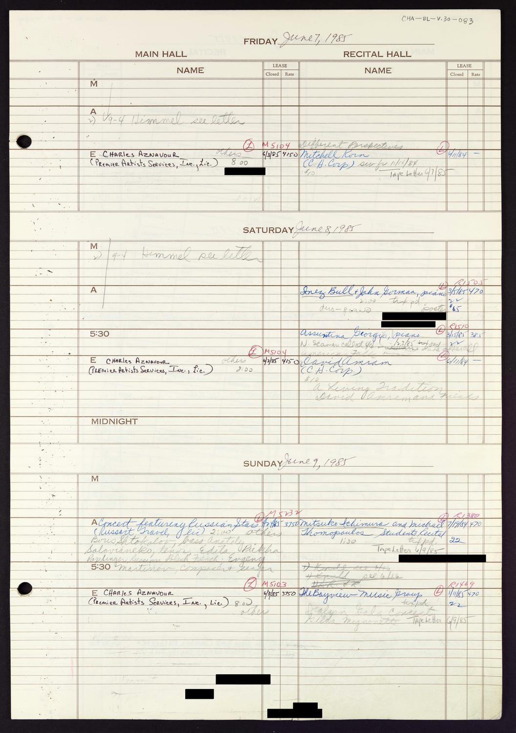 Carnegie Hall Booking Ledger, volume 30, page 83