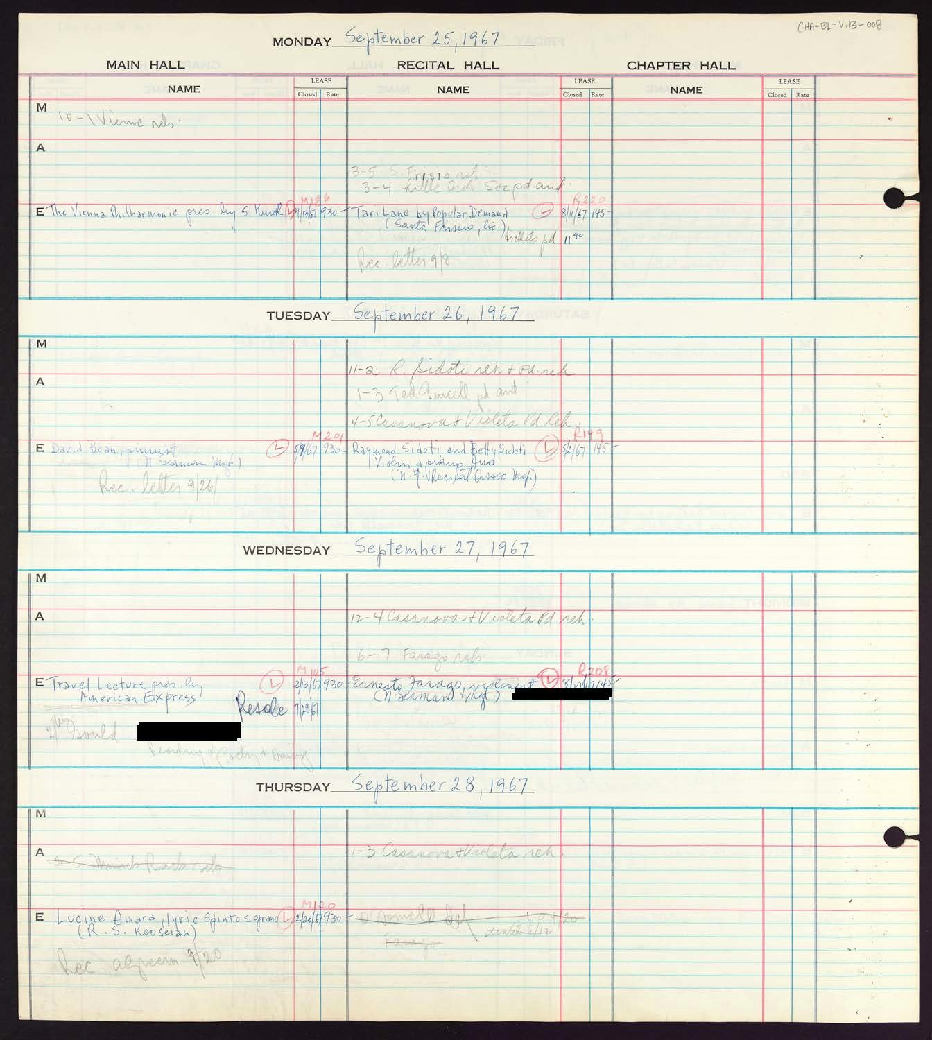 Carnegie Hall Booking Ledger, volume 13, page 8