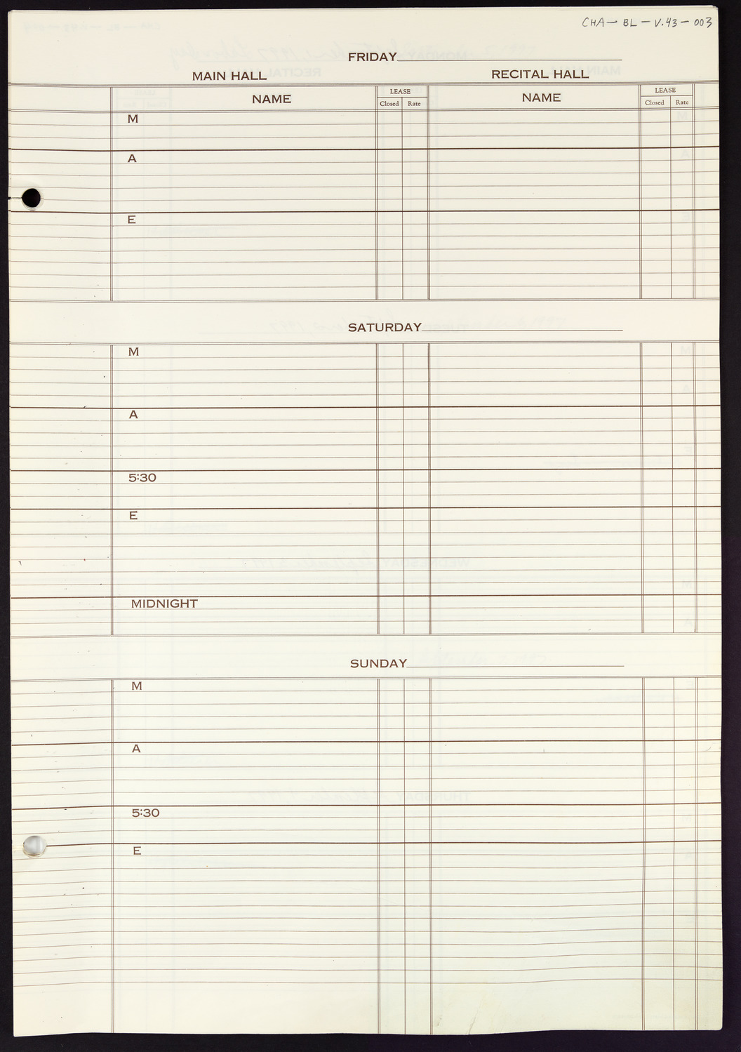 Carnegie Hall Booking Ledger, volume 43, page 3