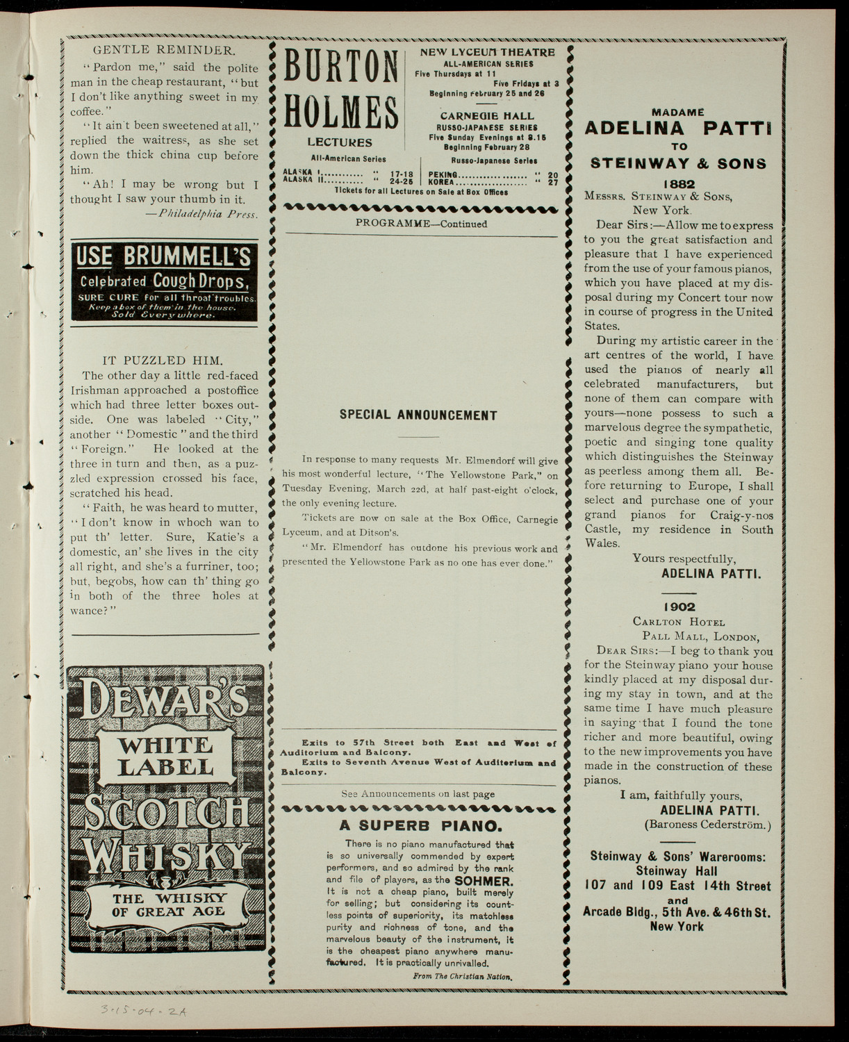 Elmendorf Lecture: The Pacific Coast from San Diego to Portland, March 15, 1904, program page 3