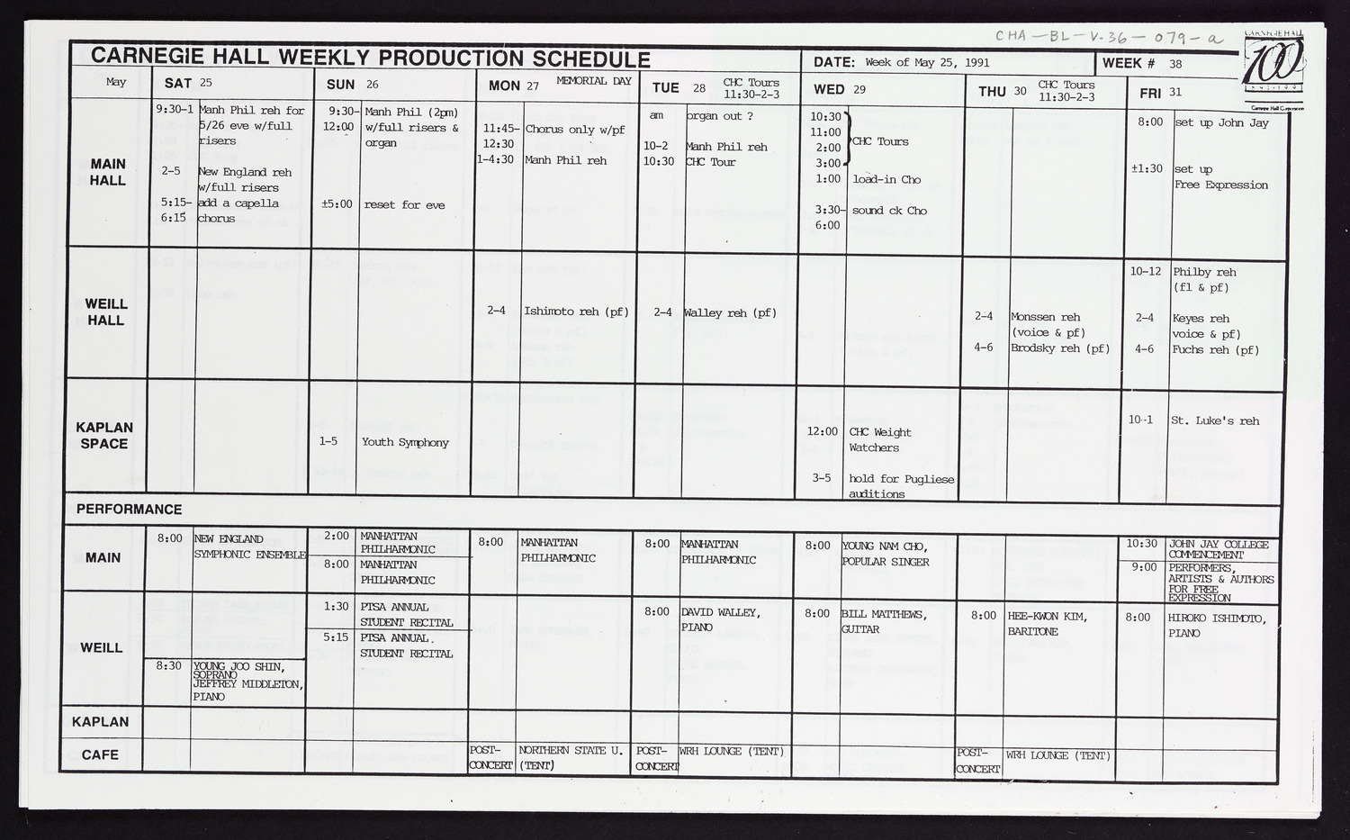 Carnegie Hall Booking Ledger, volume 36, page 79a