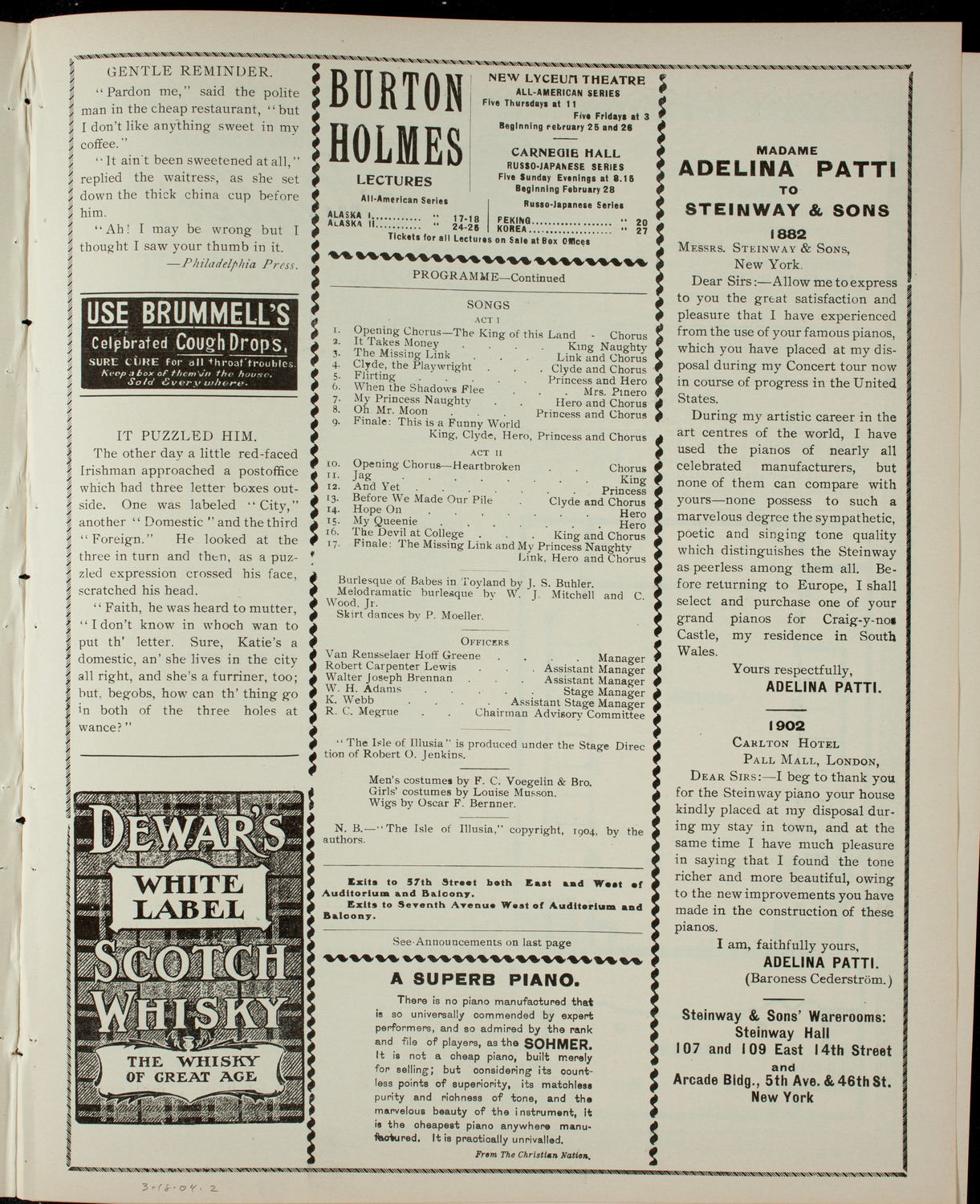 Columbia Varsity Show 1904, March 18, 1904, program page 3