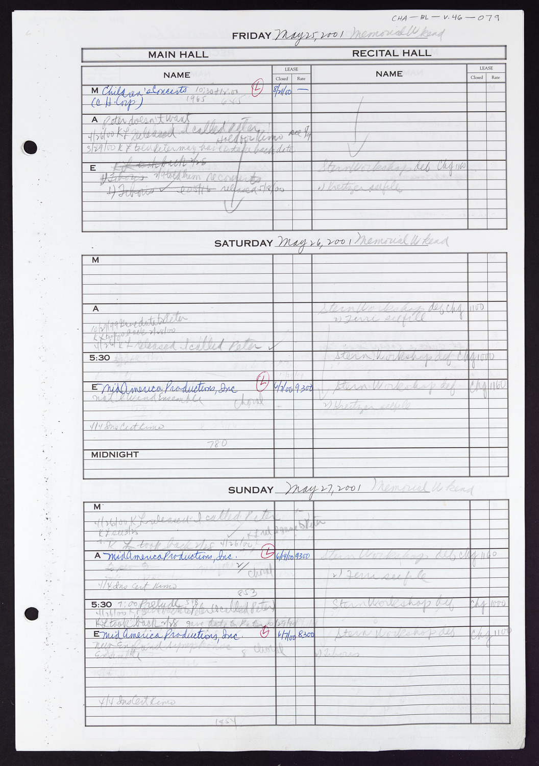 Carnegie Hall Booking Ledger, volume 46, page 79