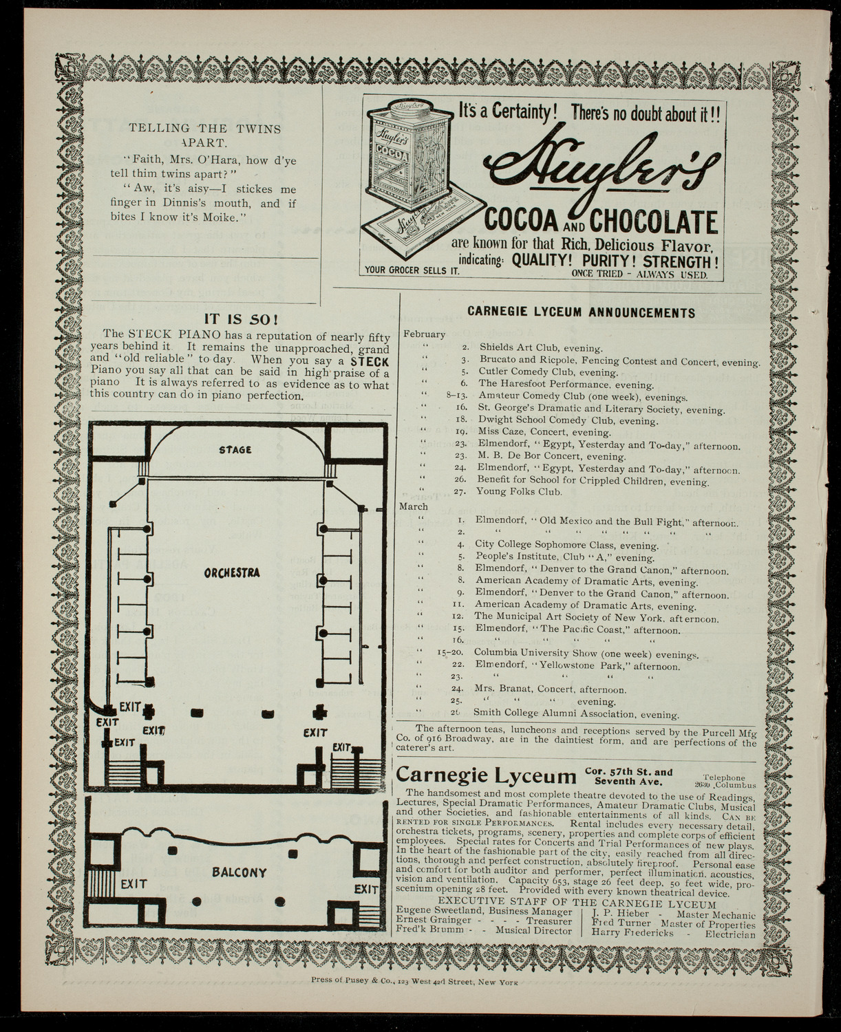 Academy Stock Company of the American Academy of Dramatic Arts/Empire Theatre Dramatic School, February 1, 1904, program page 4