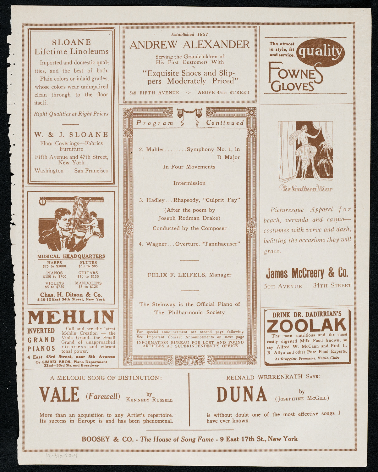 New York Philharmonic, December 31, 1920, program page 7