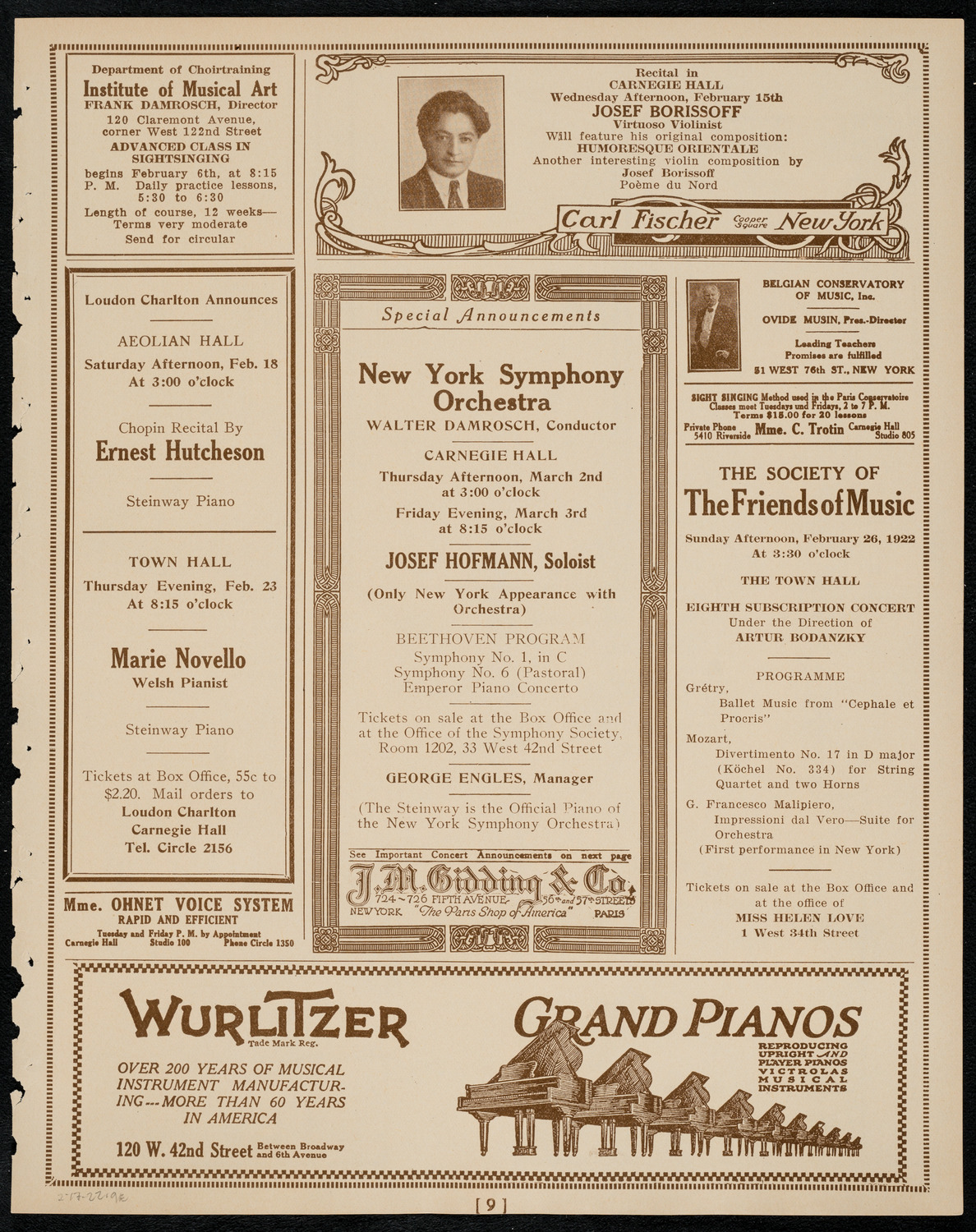 New York Symphony Orchestra, February 17, 1922, program page 9