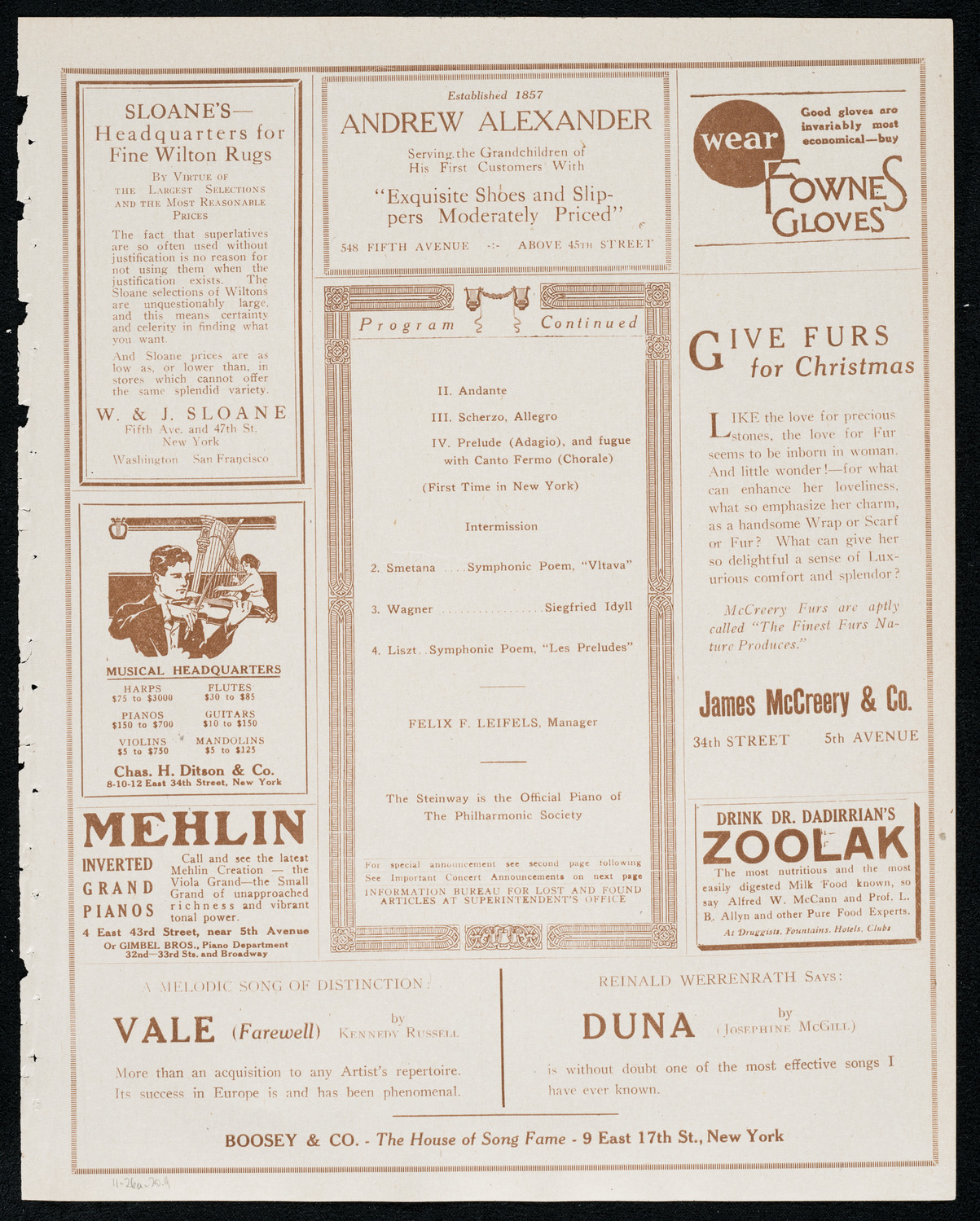 New York Philharmonic, November 26, 1920, program page 7