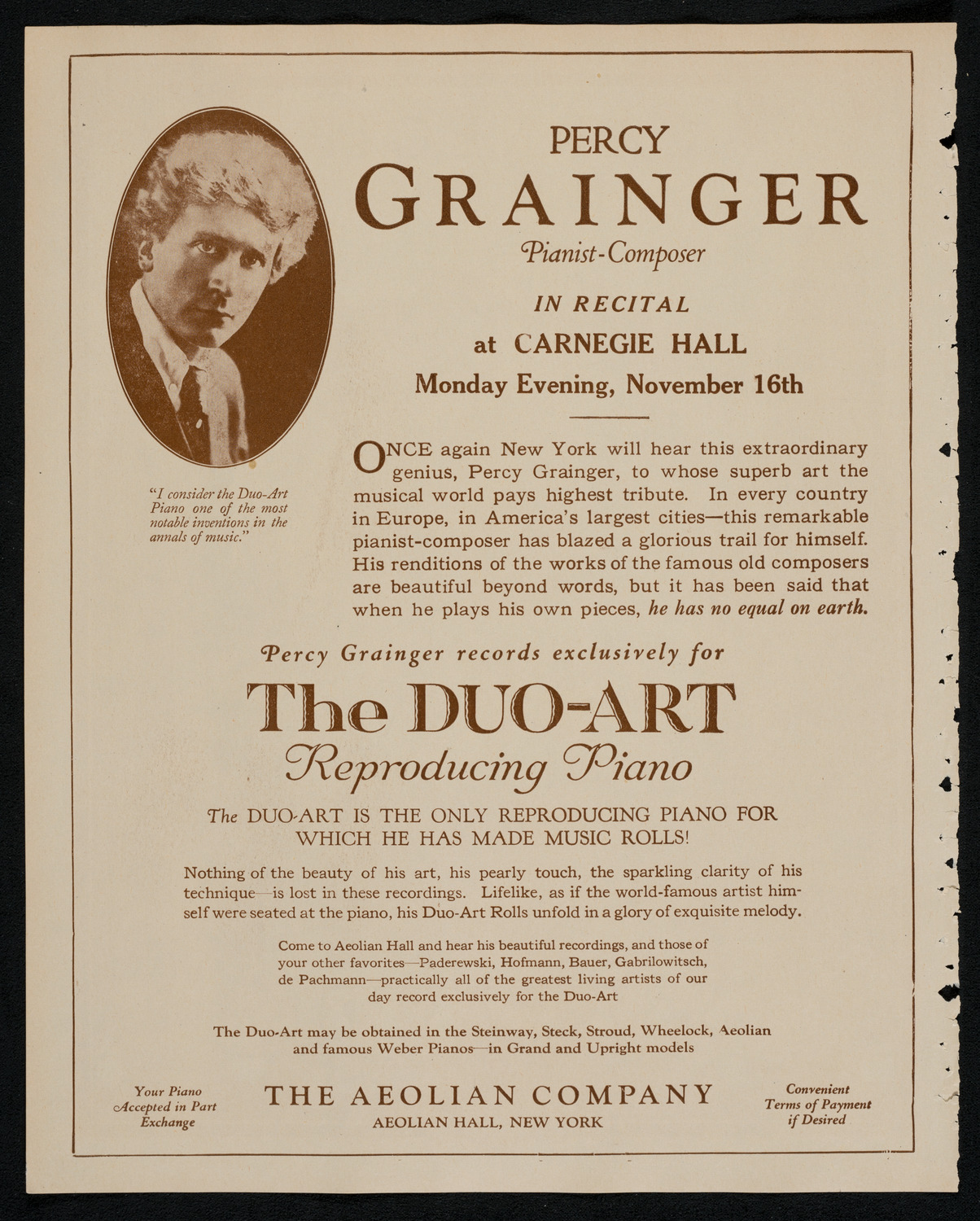 Percy Grainger, Piano, November 16, 1925, program page 2