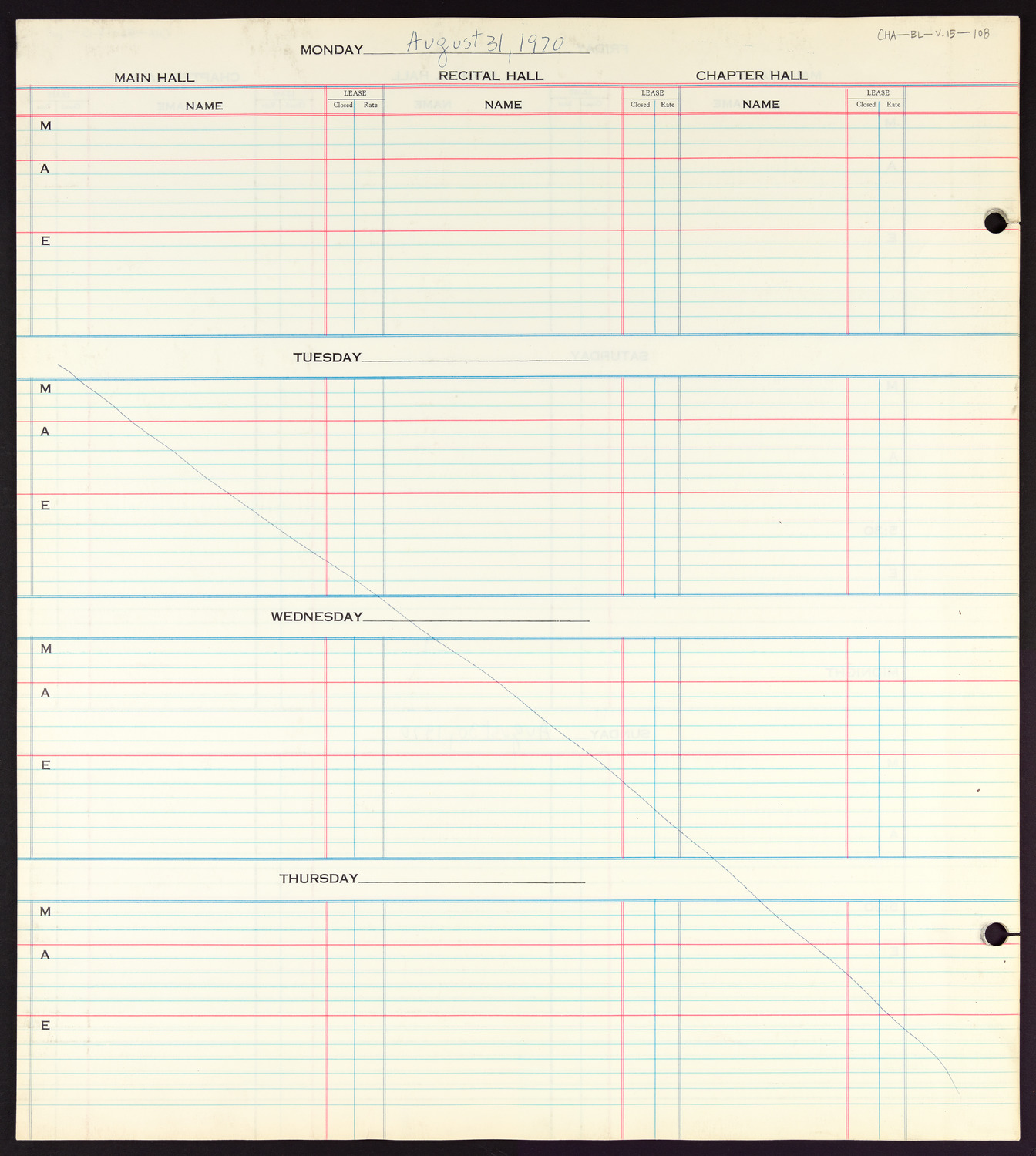 Carnegie Hall Booking Ledger, volume 15, page 108