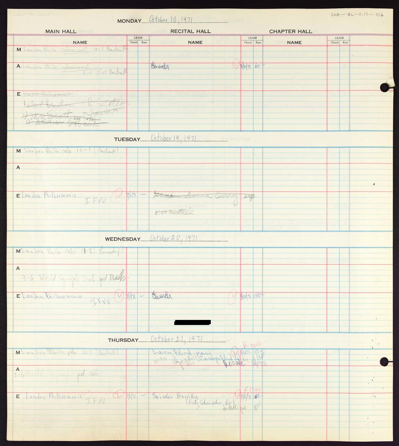 Carnegie Hall Booking Ledger, volume 17, page 16