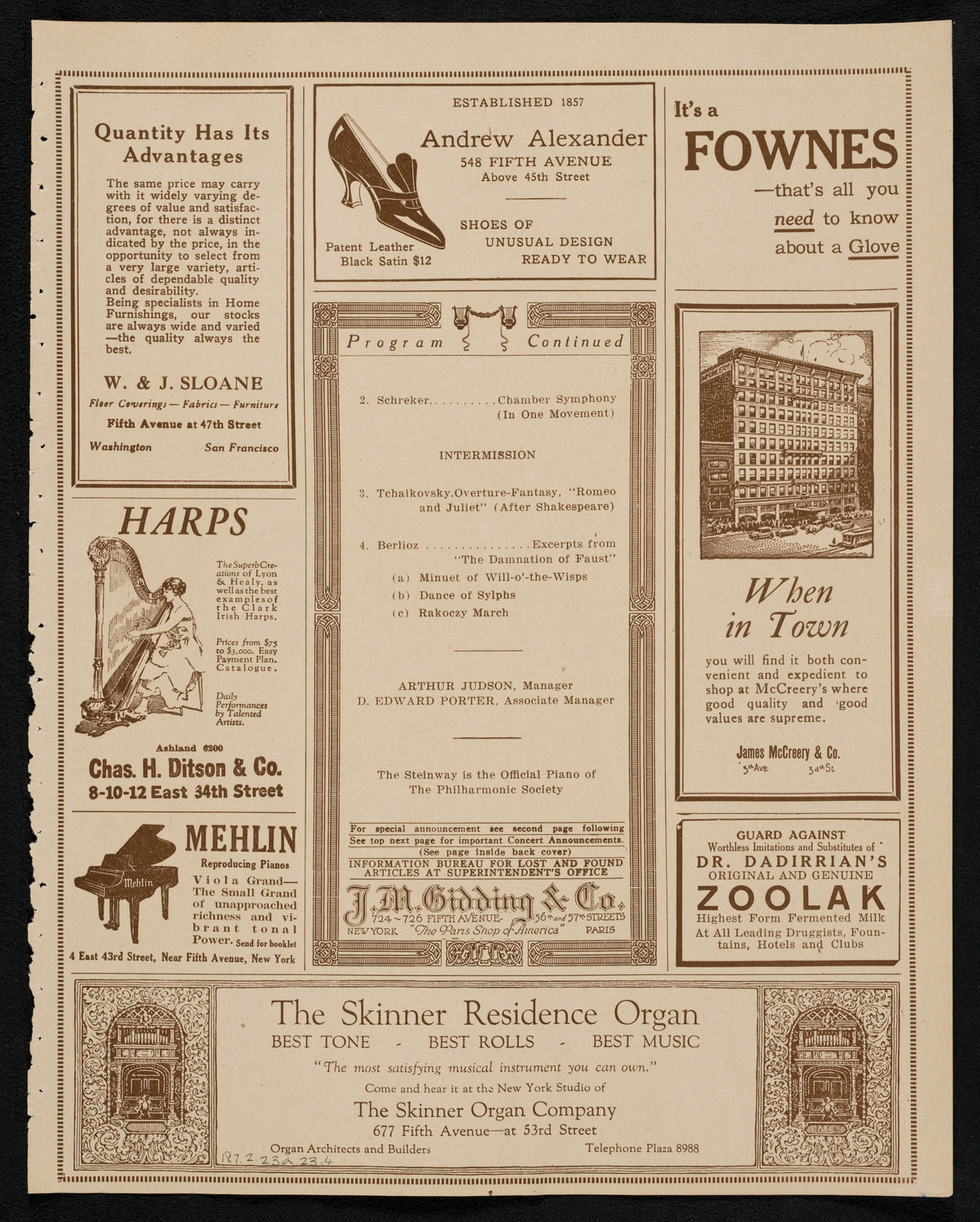 New York Philharmonic, February 23, 1923, program page 7