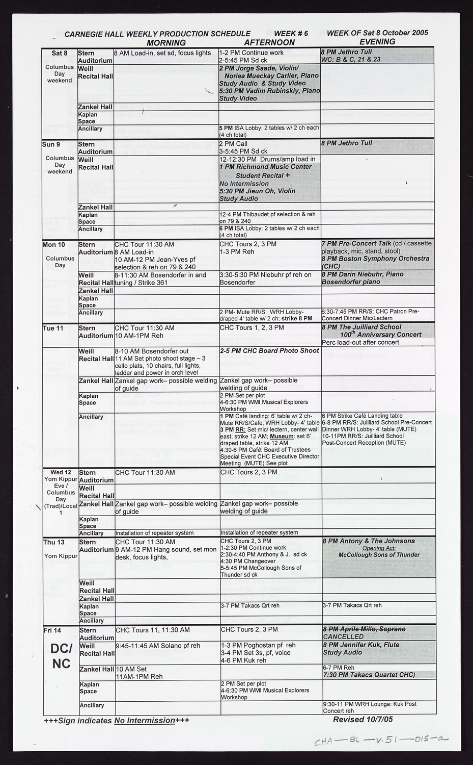 Carnegie Hall Booking Ledger, volume 51, page 15a