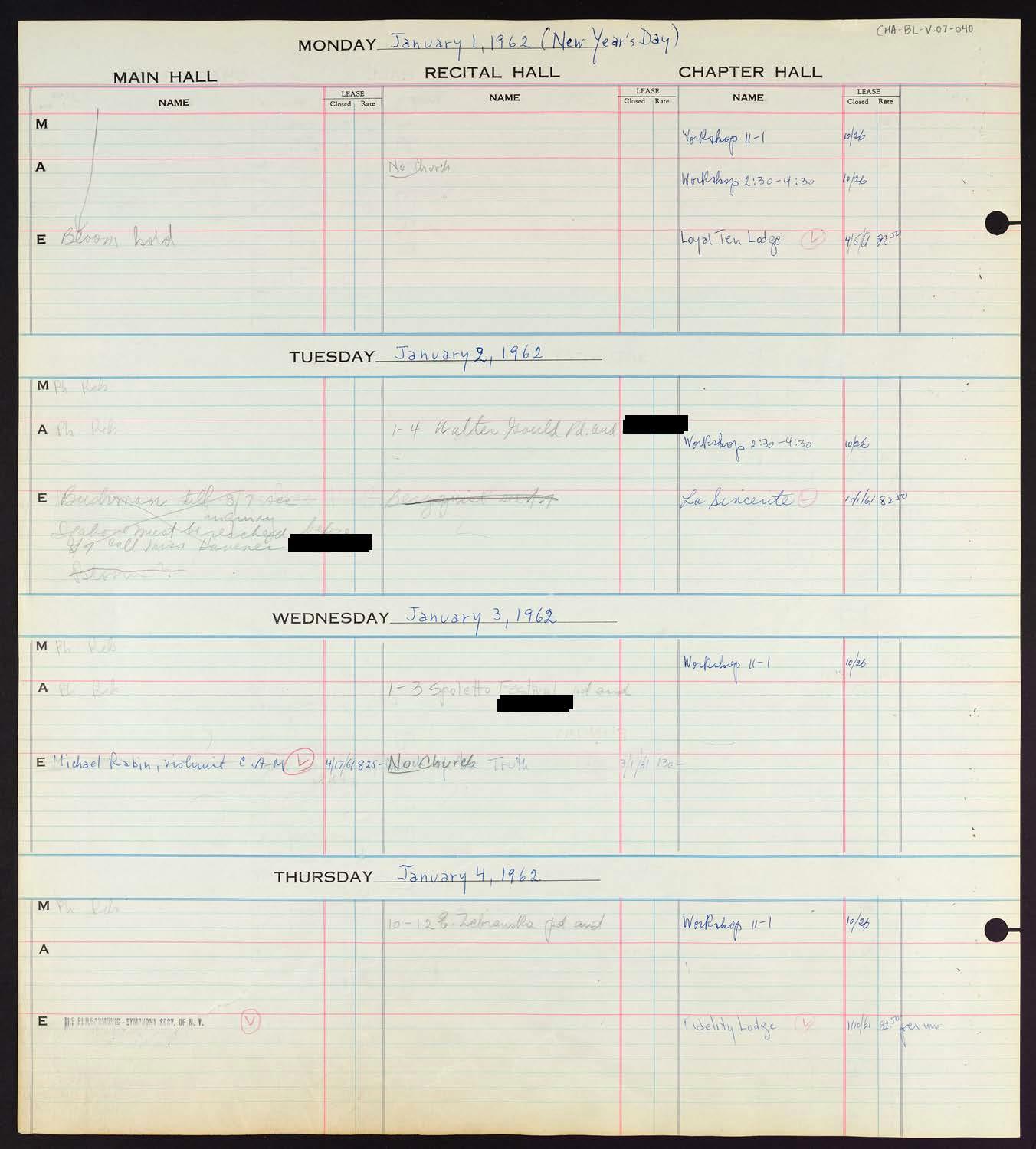 Carnegie Hall Booking Ledger, volume 7, page 40