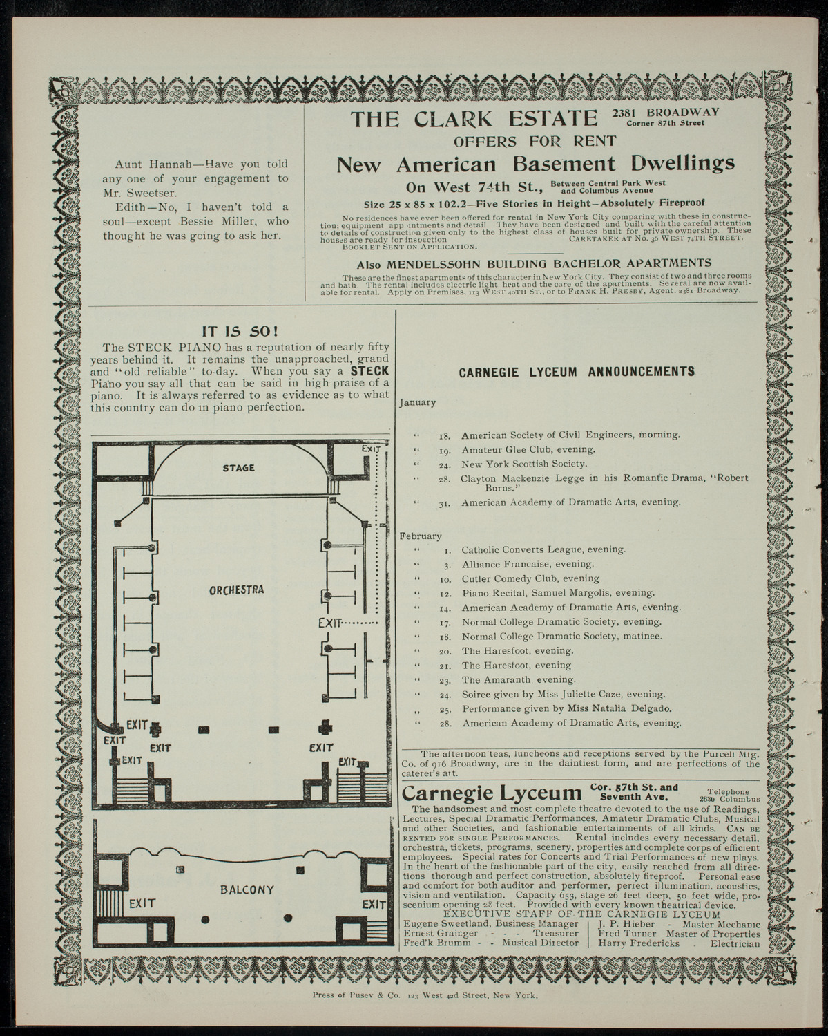 Academy Stock Company of the American Academy of the Dramatic Arts/Empire Theatre Dramatic School, January 17, 1905, program page 4