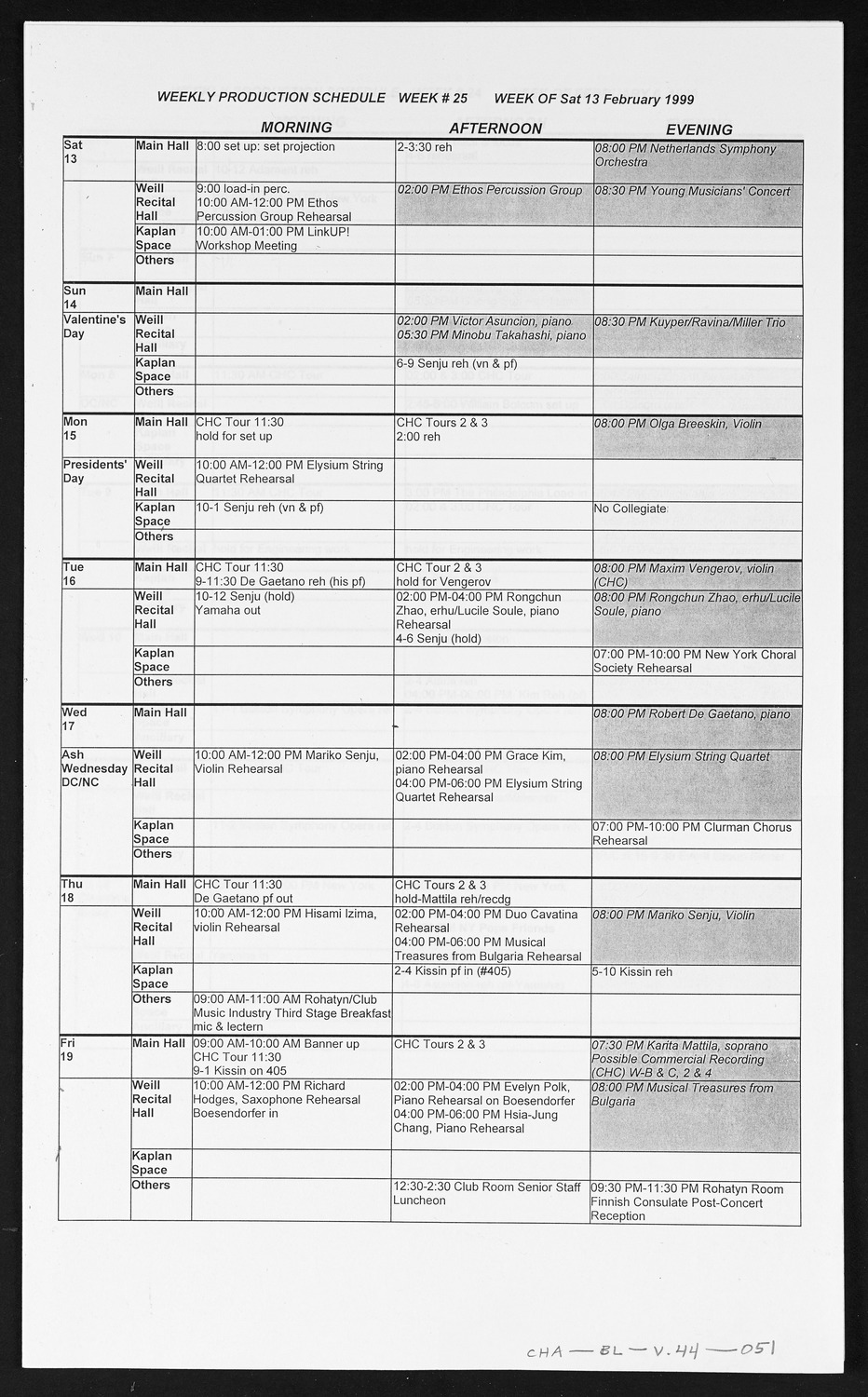 Carnegie Hall Booking Ledger, volume 44, page 51a