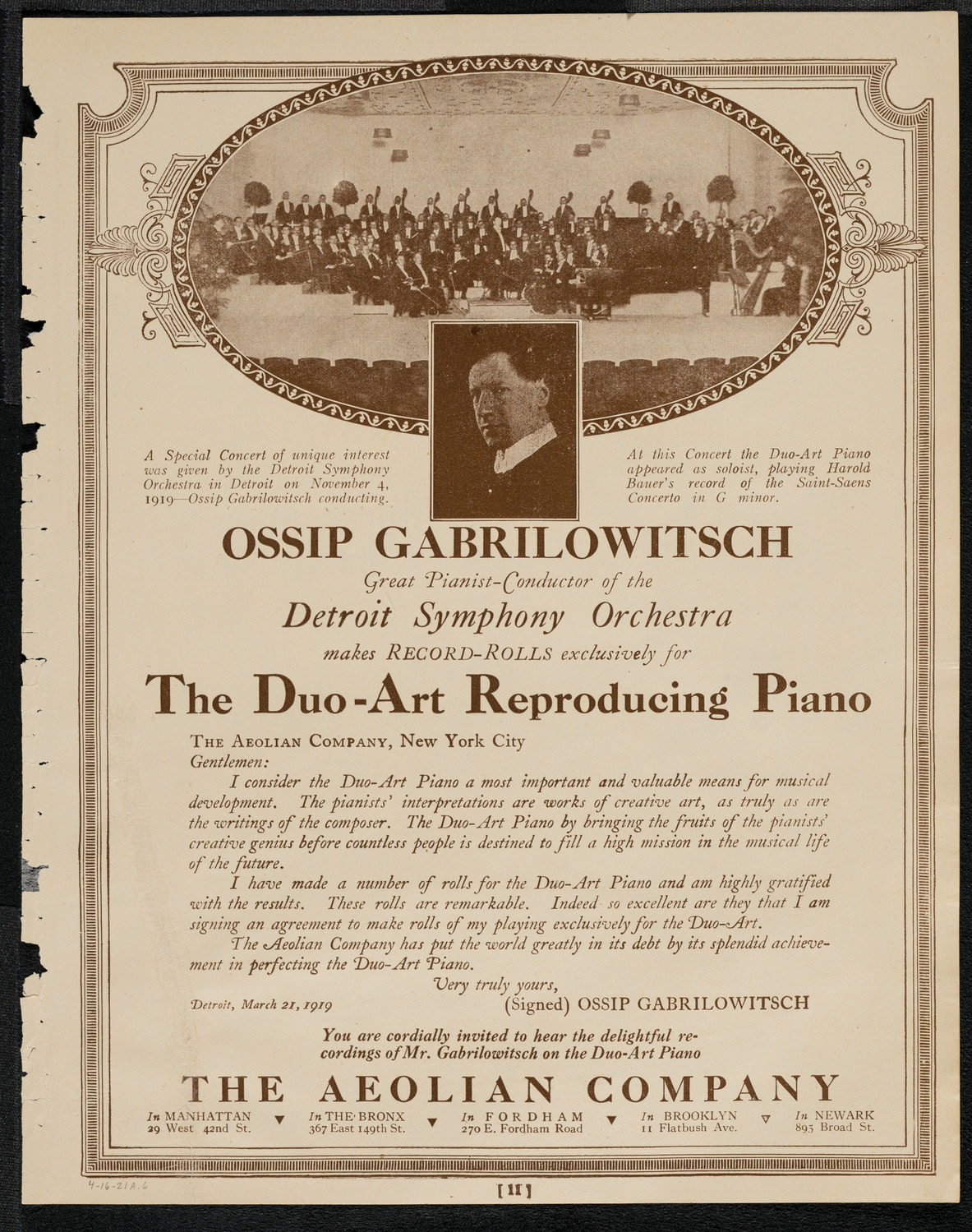 National Symphony Orchestra, April 16, 1921, program page 11