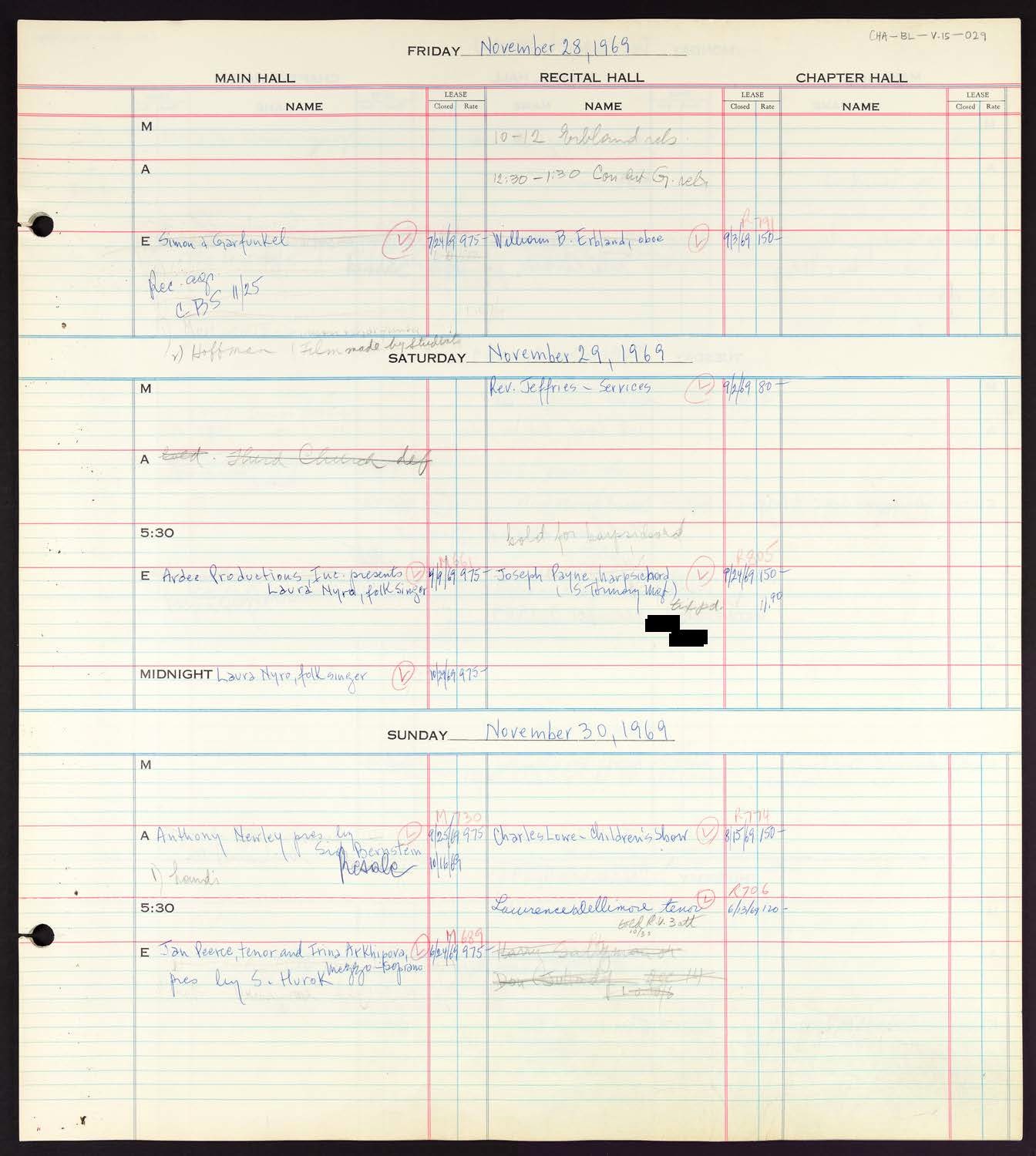 Carnegie Hall Booking Ledger, volume 15, page 29