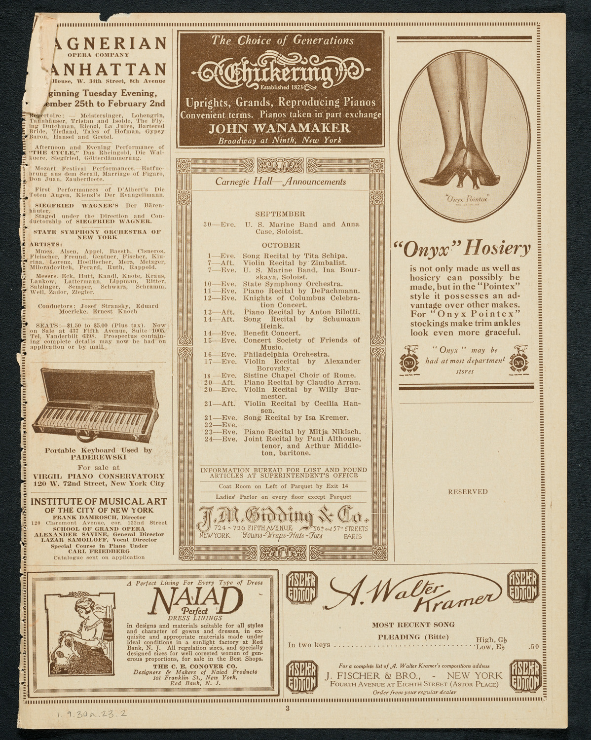 U.S. Marine Band, September 30, 1923, program page 3