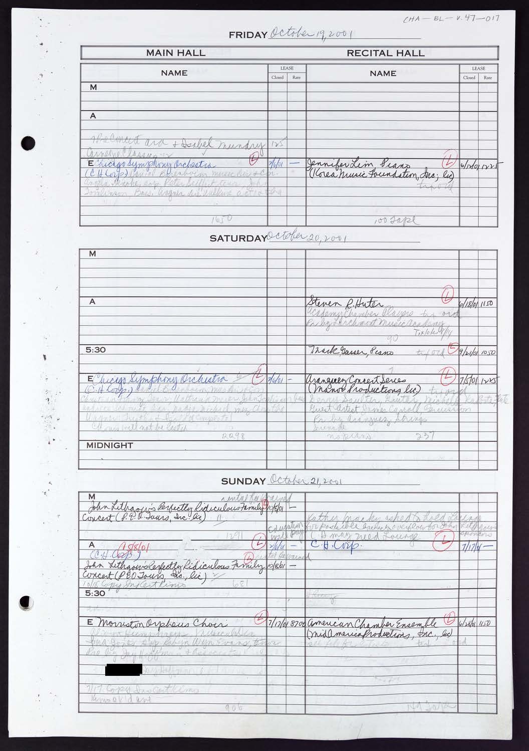 Carnegie Hall Booking Ledger, volume 47, page 17