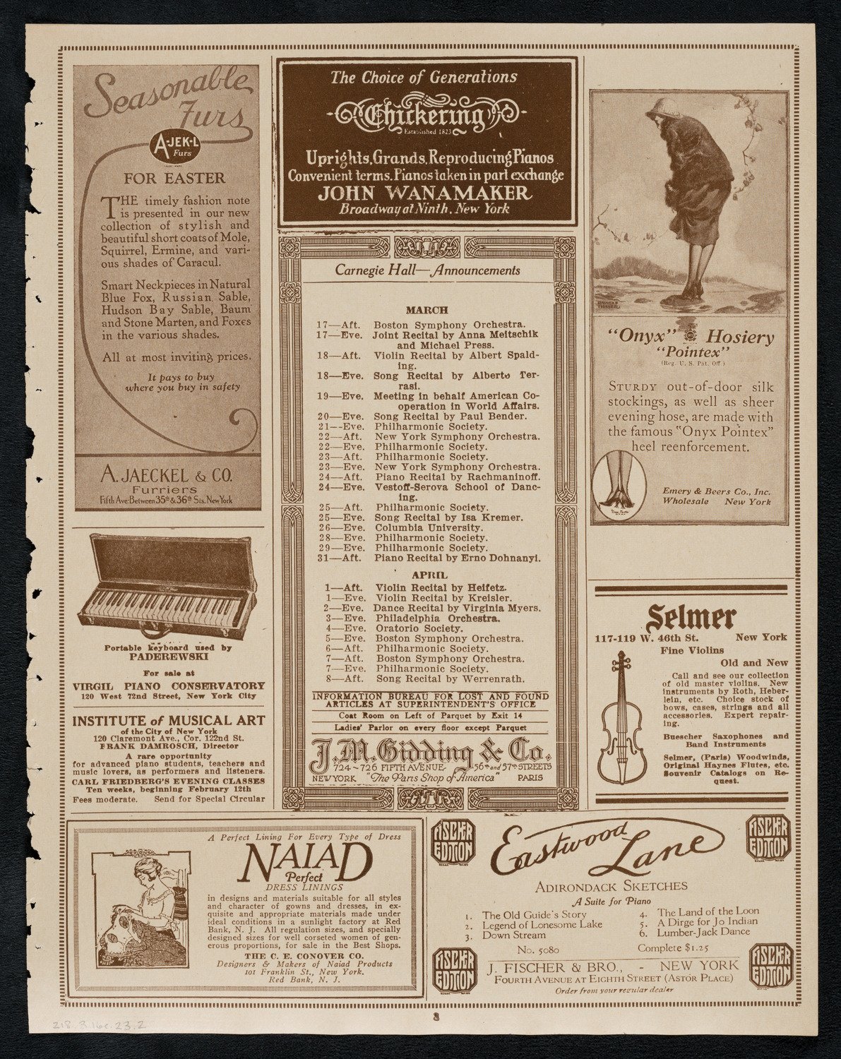 Josef and Rosina Lhévinne, March 16, 1923, program page 3